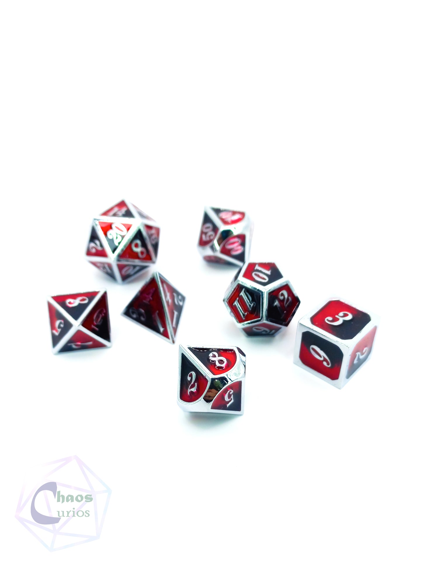 Red Black 7-piece Metal Dice Set