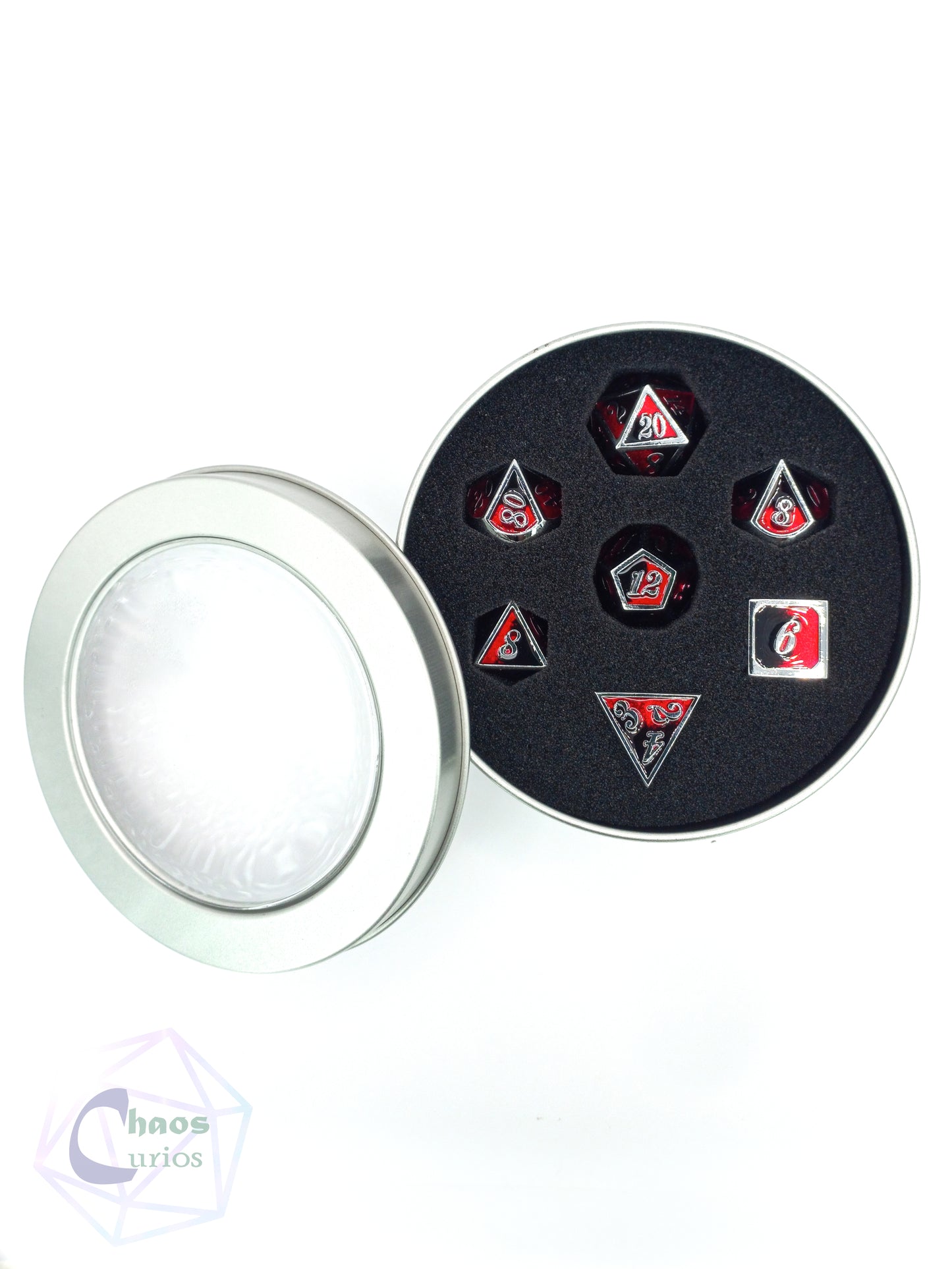 Red Black 7-piece Metal Dice Set