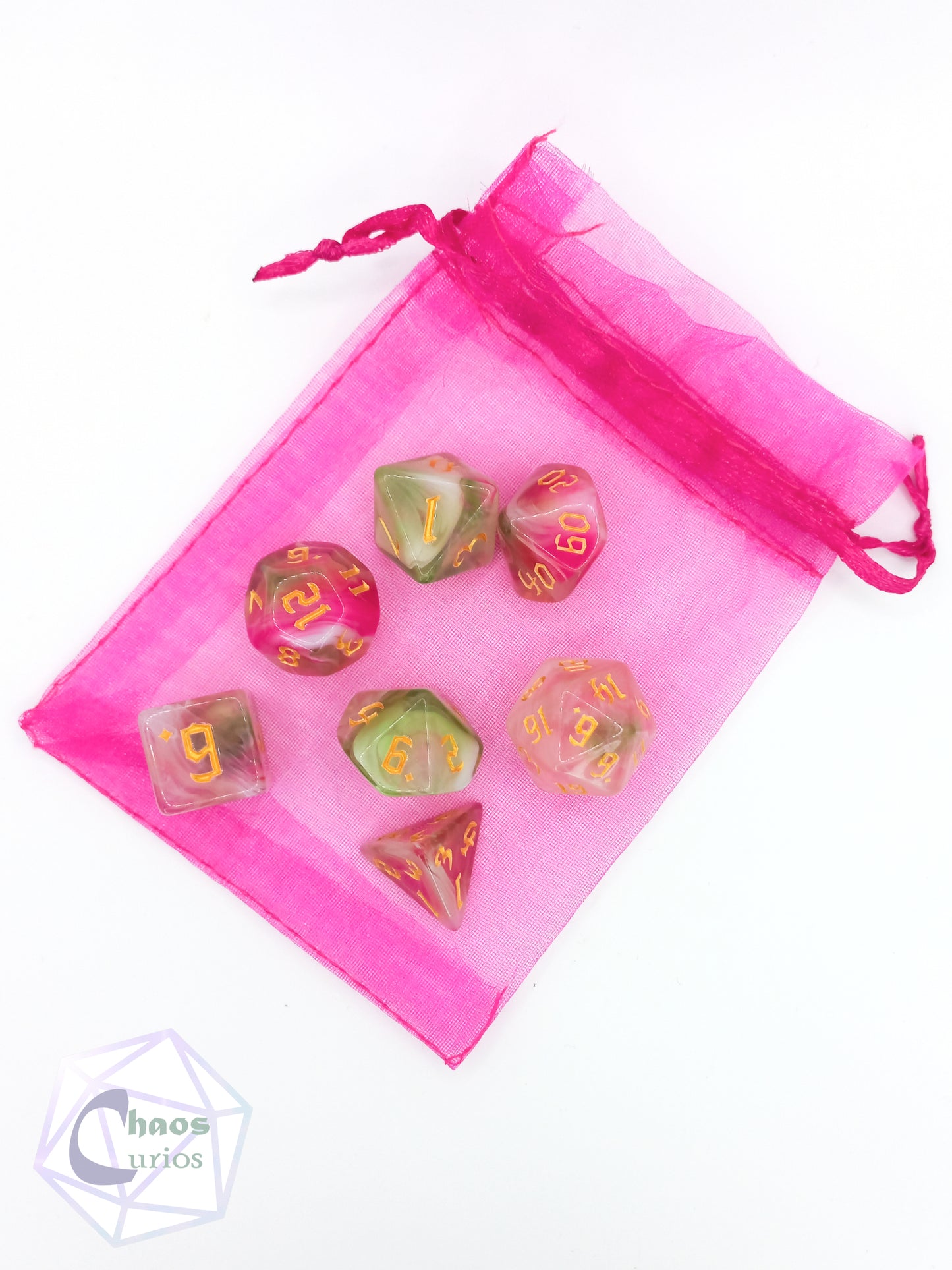 Pink Green Jade 7-piece Dice Set