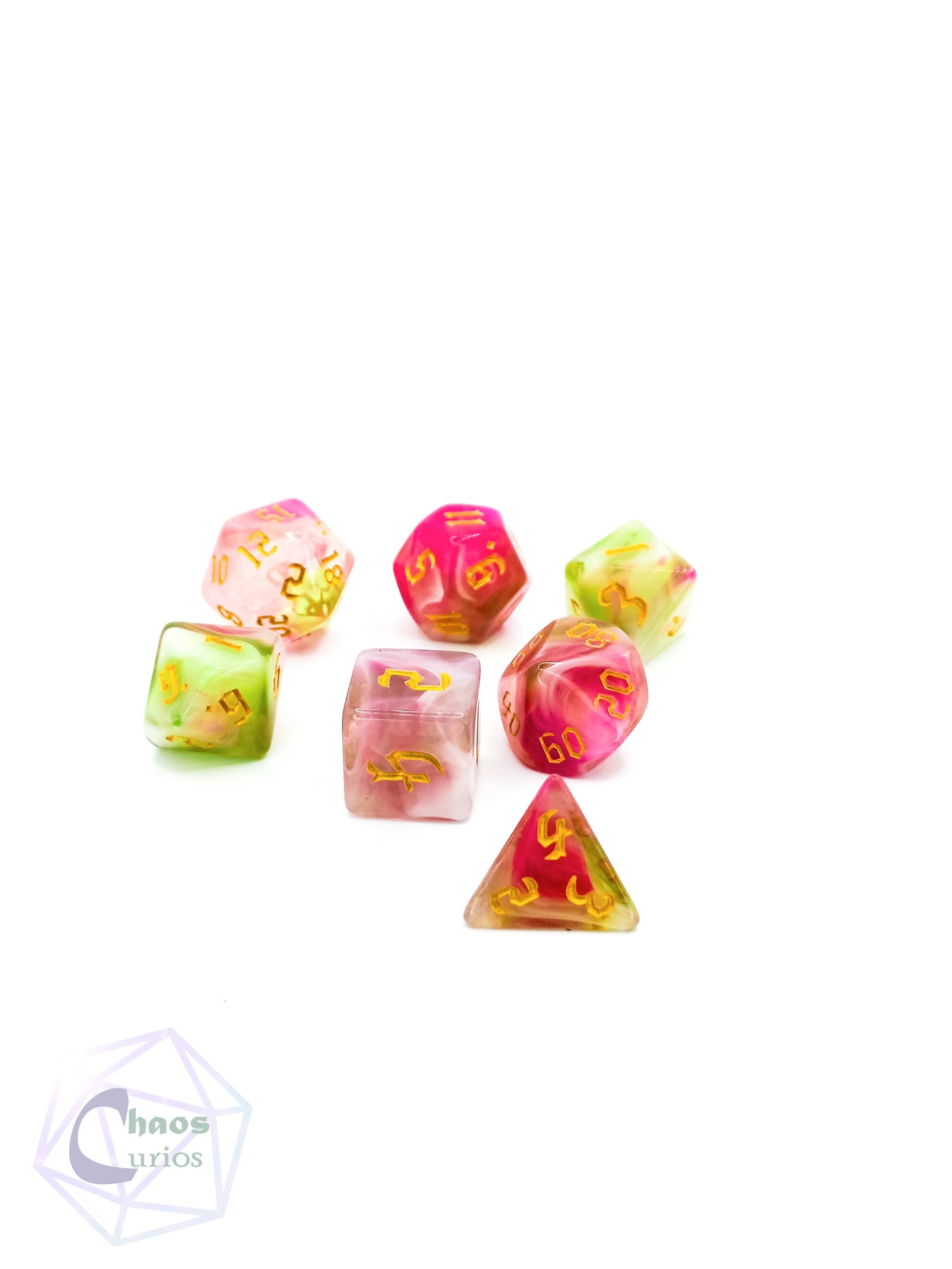 Pink Green Jade 7-piece Dice Set
