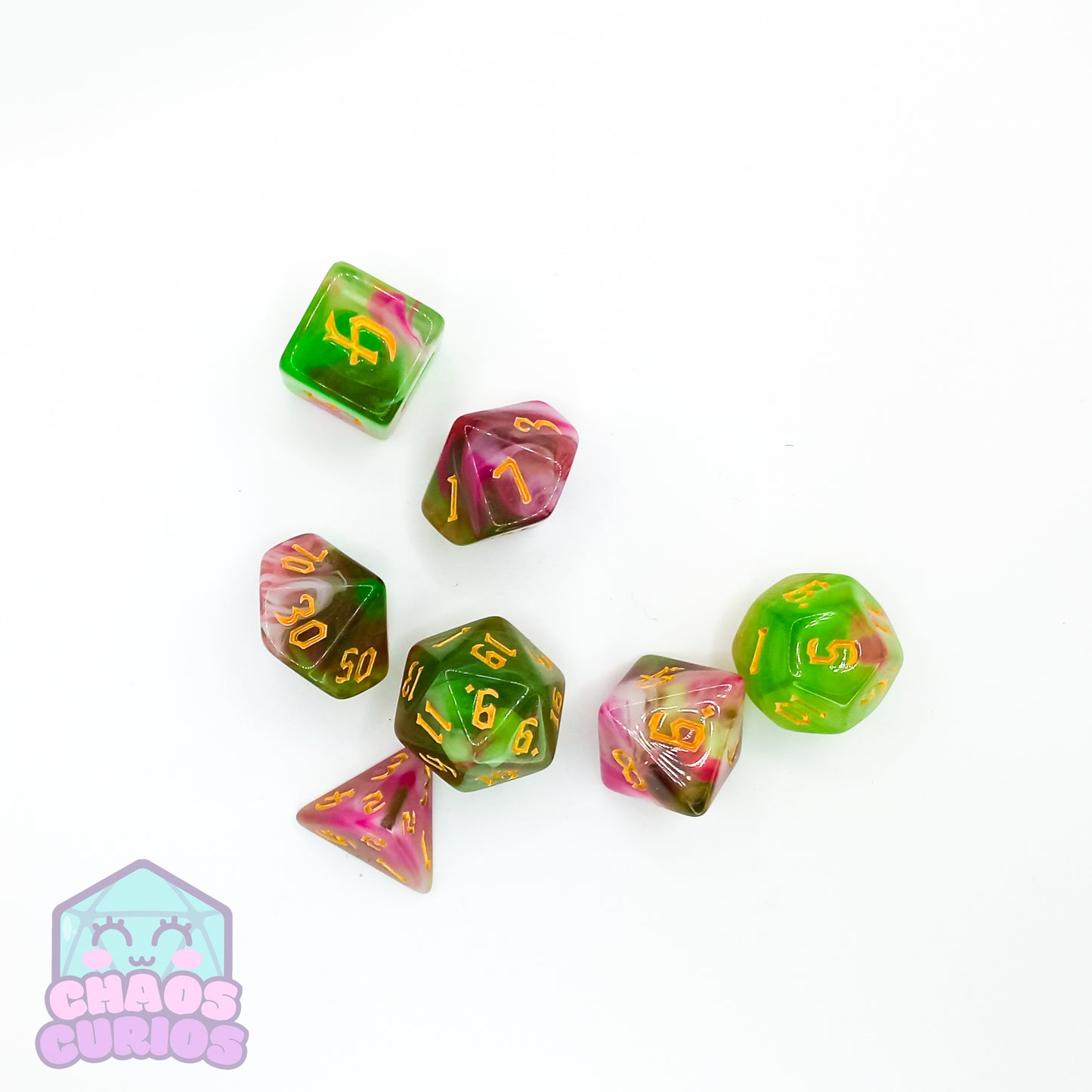 Pink Green Jade 7-piece Dice Set