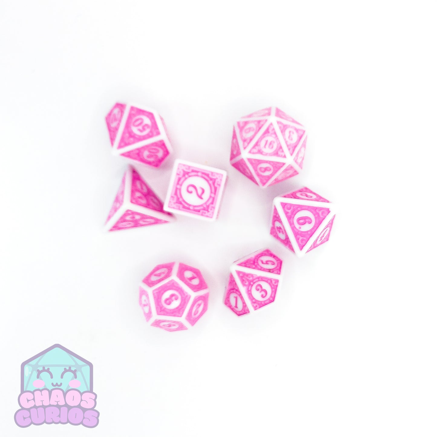 Pink White Glyph 7-piece Dice Set
