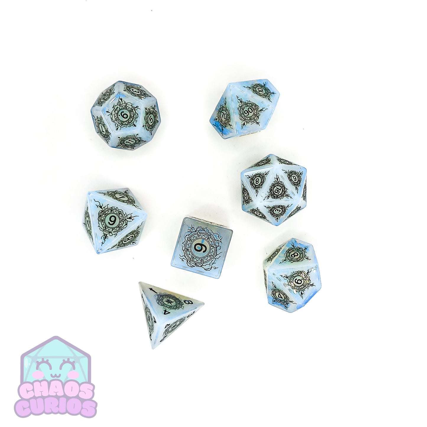 Opalite Gemstone 7-piece Sharp Edged Dice Set