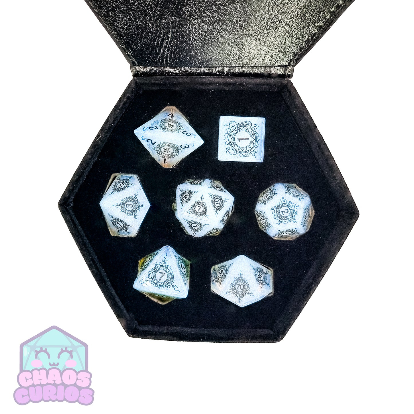 Opalite Gemstone 7-piece Sharp Edged Dice Set