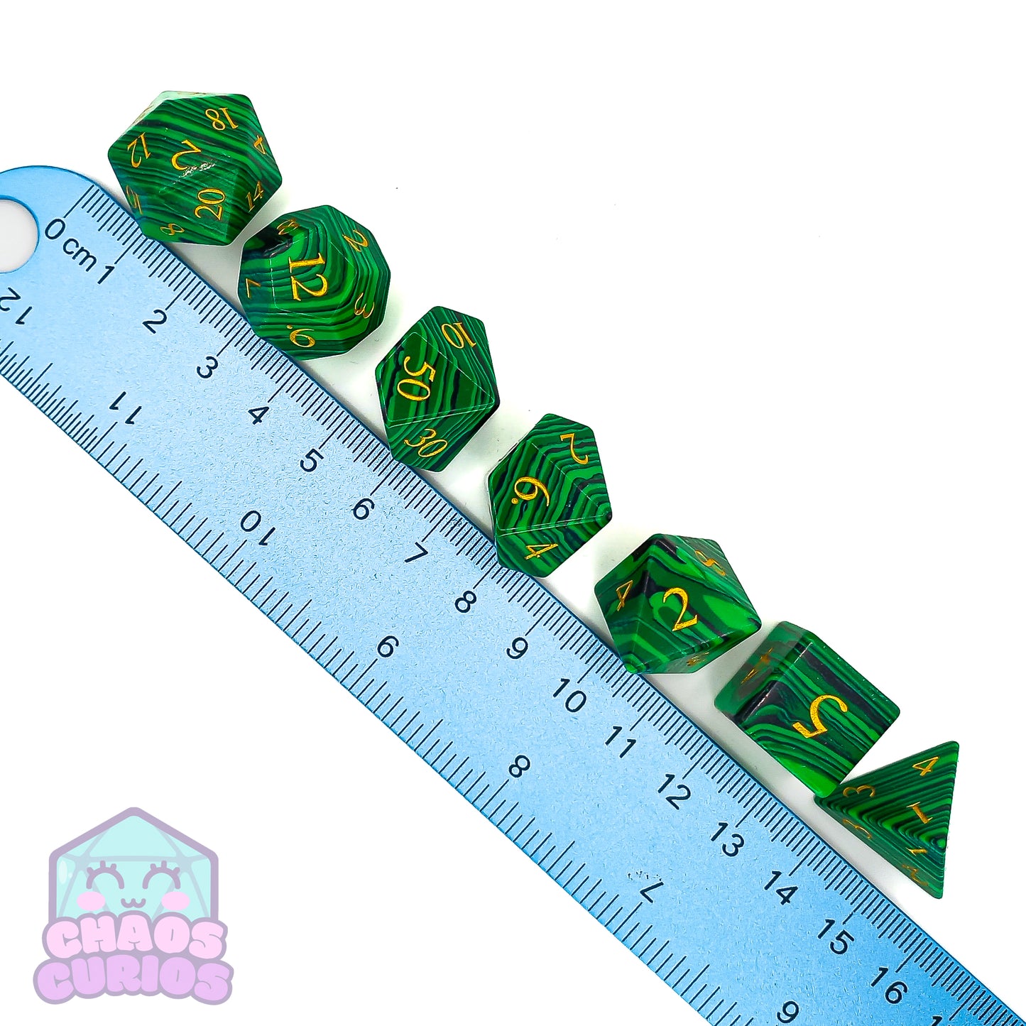 Malachite Gemstone 7-piece Sharp Edged Dice Set