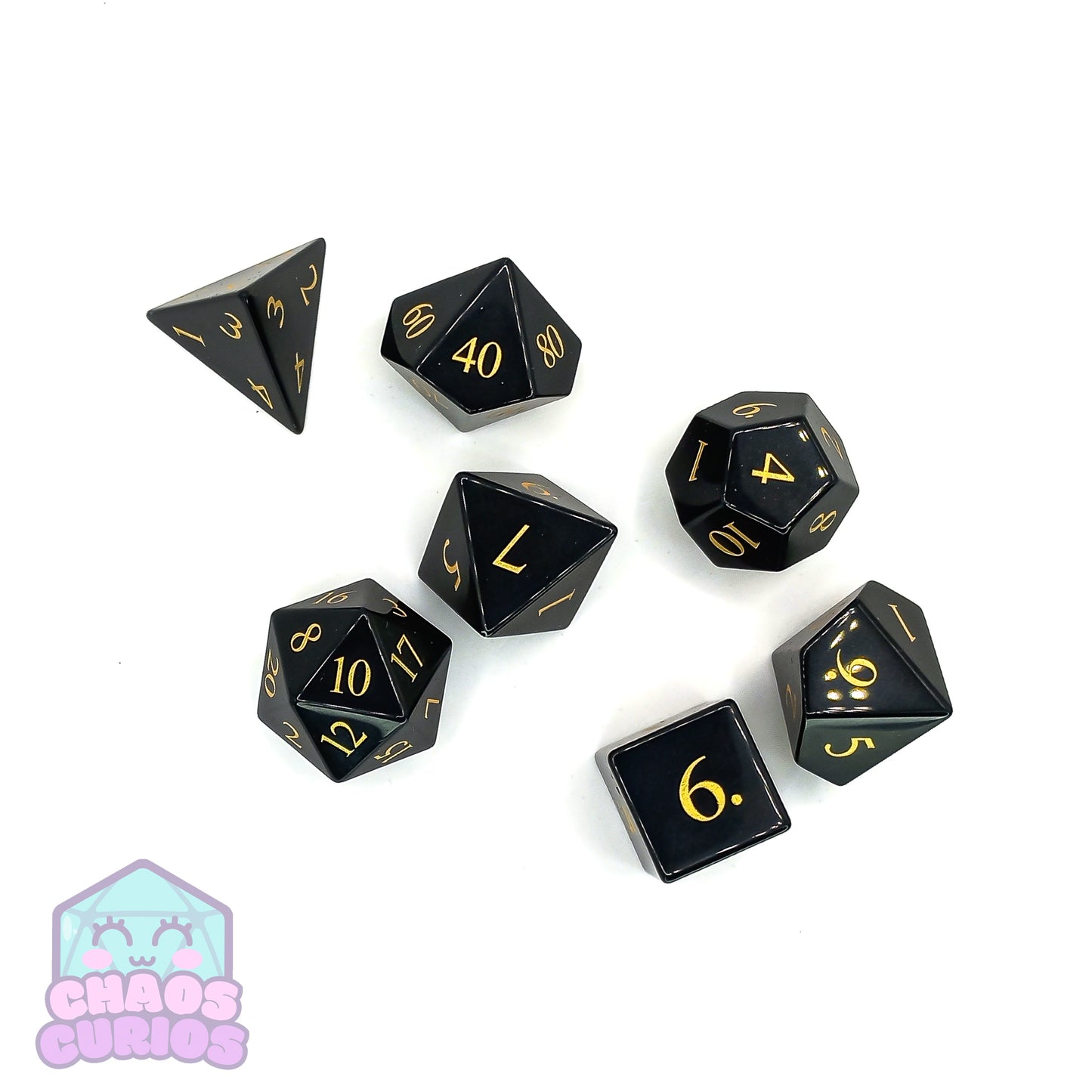 Black Obsidian Gemstone 7-piece Sharp Edged Dice Set