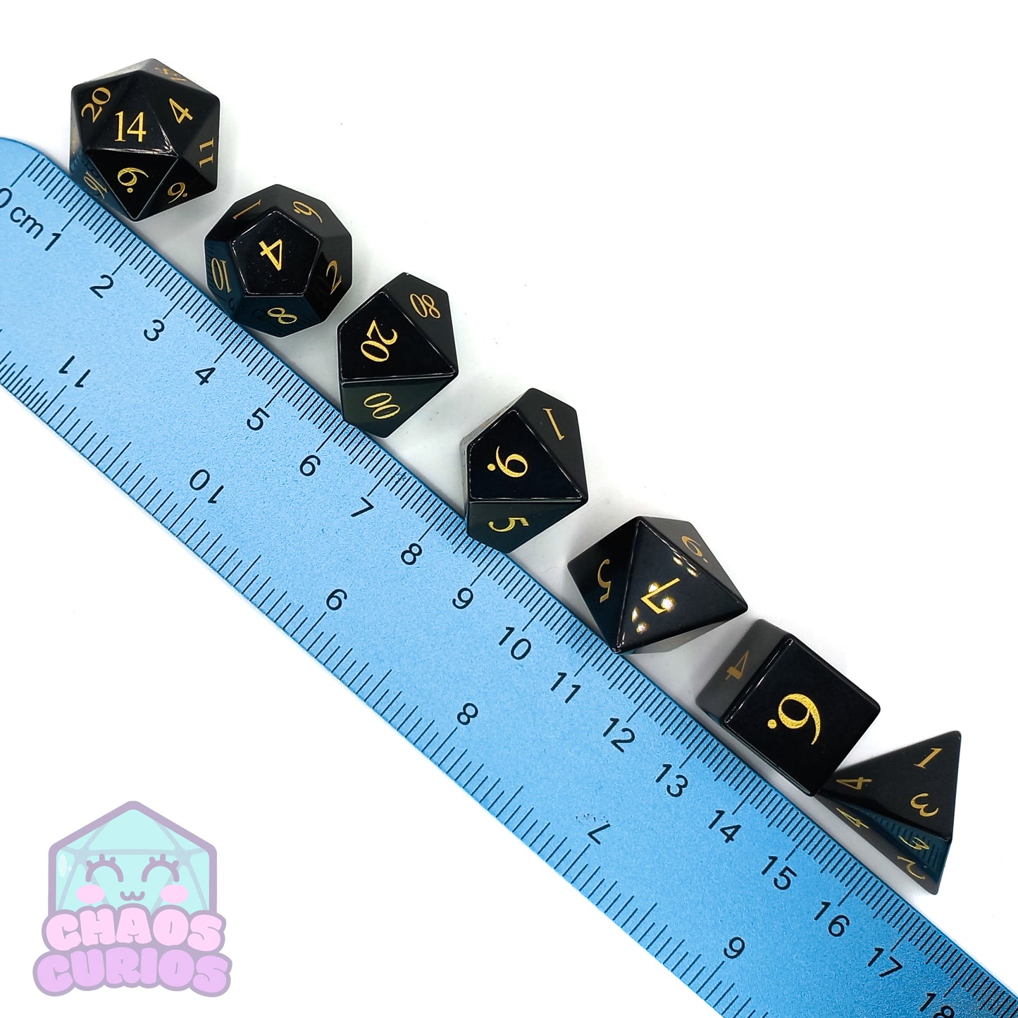 Black Obsidian Gemstone 7-piece Sharp Edged Dice Set