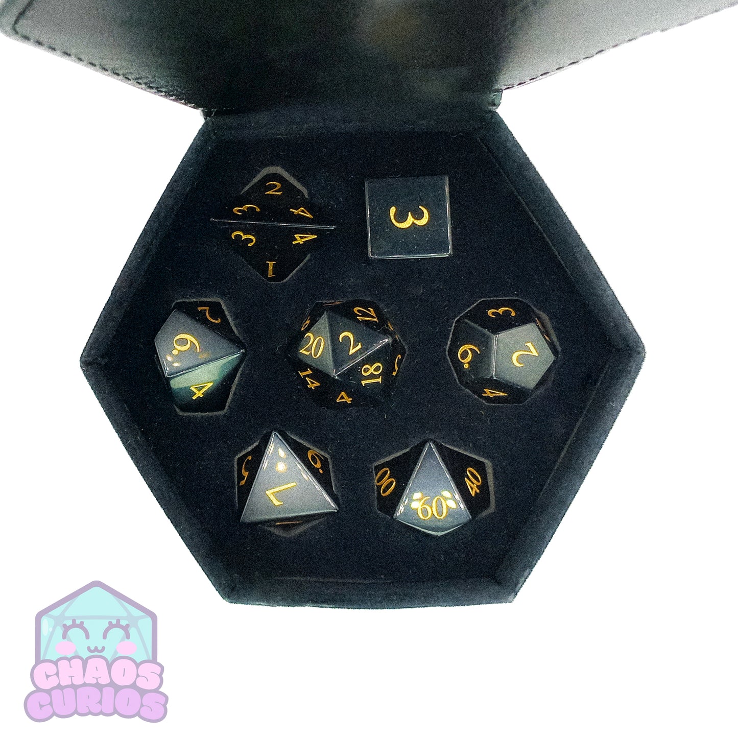 Black Obsidian Gemstone 7-piece Sharp Edged Dice Set