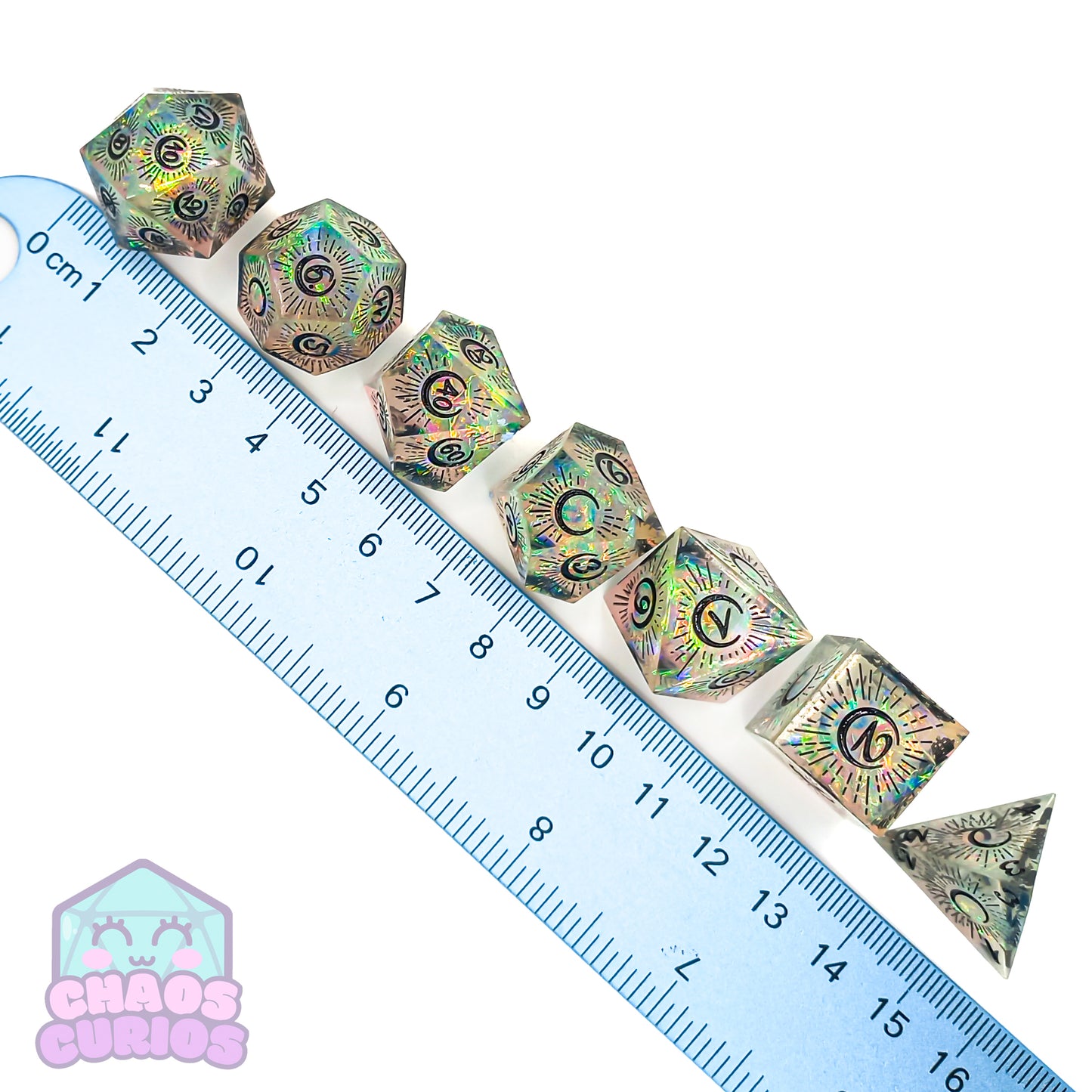 Holographic Mystical Moon 7-piece Sharp Edged Resin Dice Set