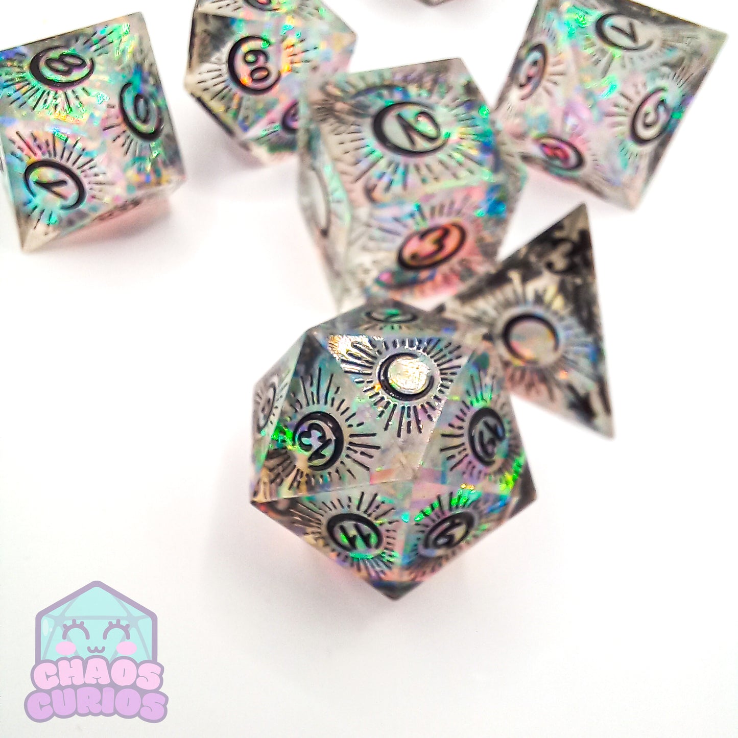 Holographic Mystical Moon 7-piece Sharp Edged Resin Dice Set