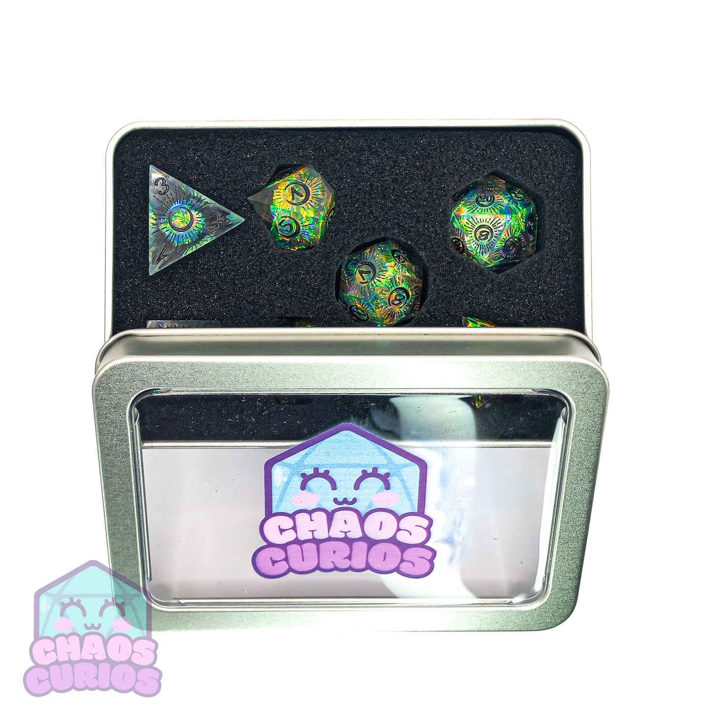 Holographic Mystical Moon 7-piece Sharp Edged Resin Dice Set