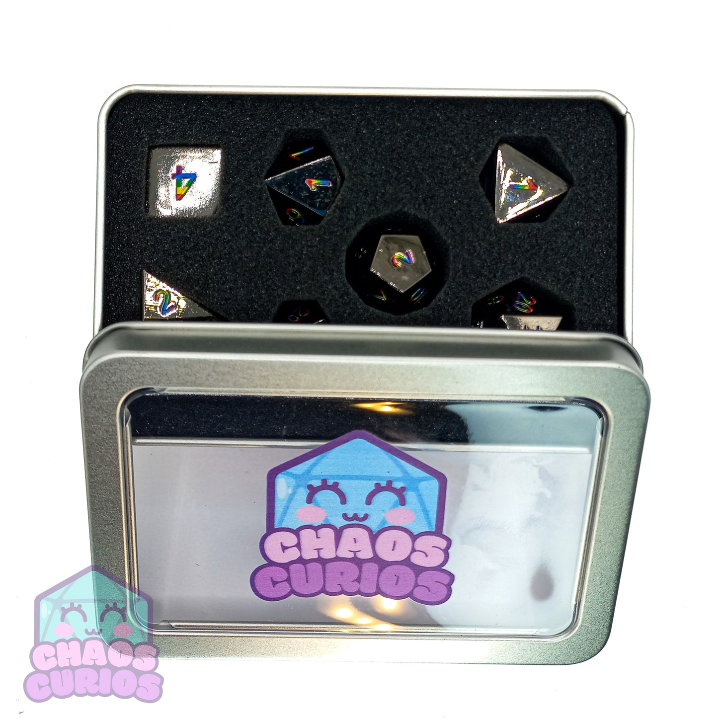 Rainbow High Shine Black 7-piece Metal Dice Set