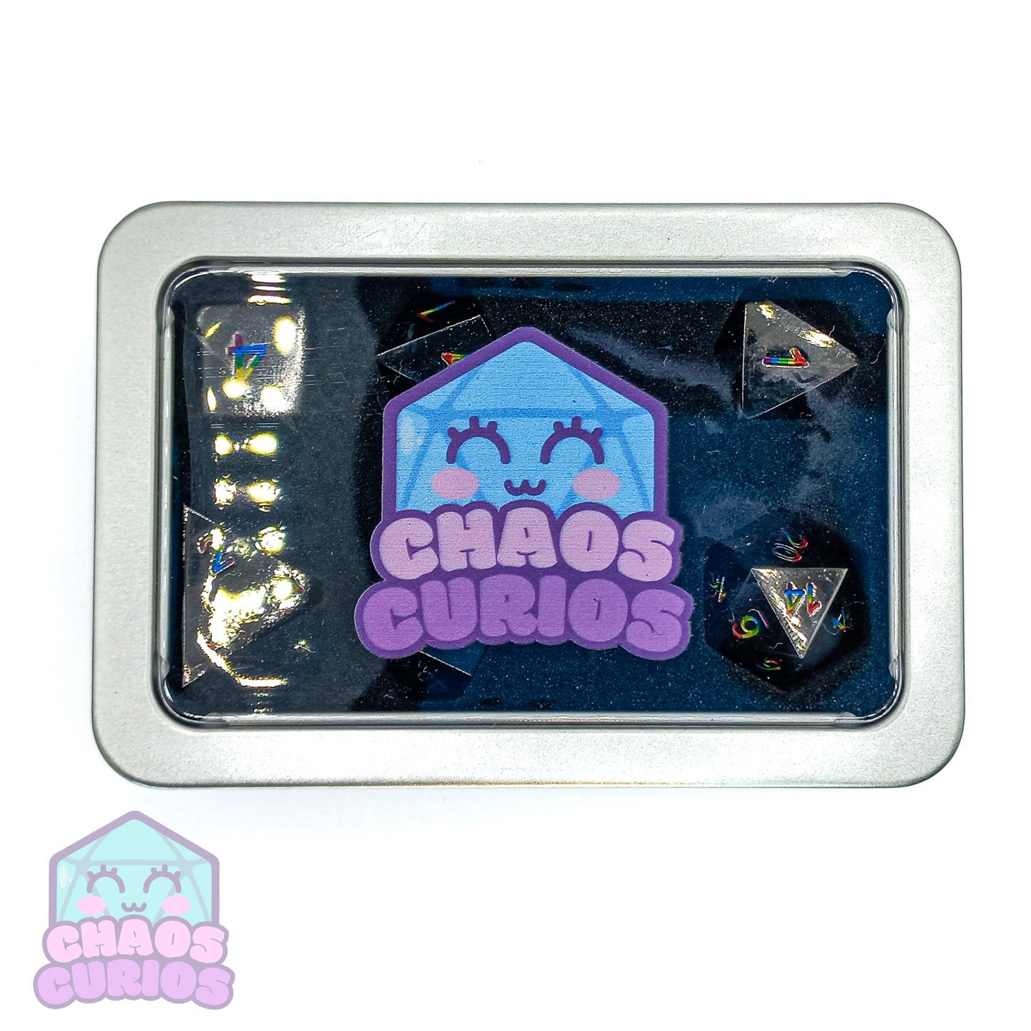 Rainbow High Shine Black 7-piece Metal Dice Set