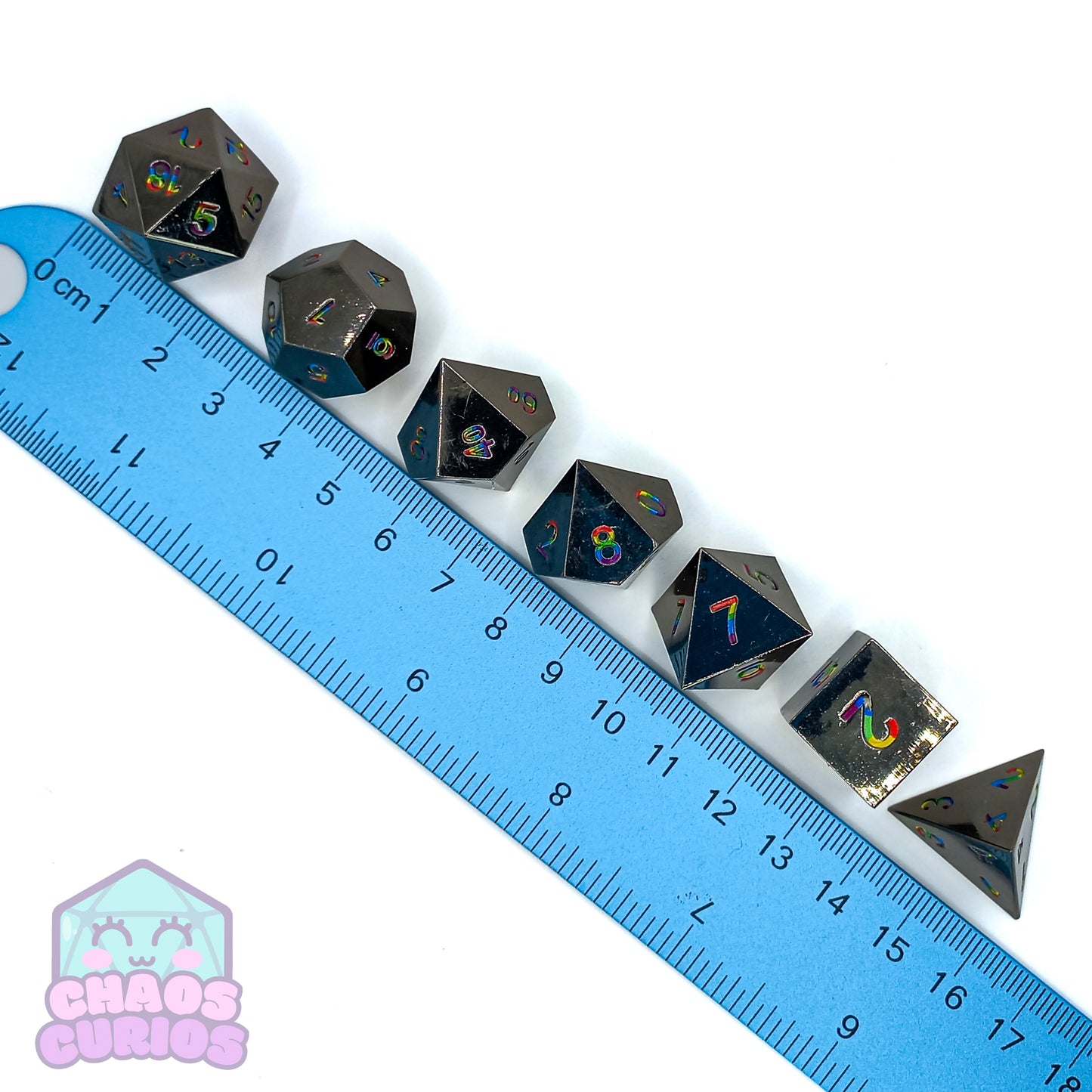 Rainbow High Shine Black 7-piece Metal Dice Set