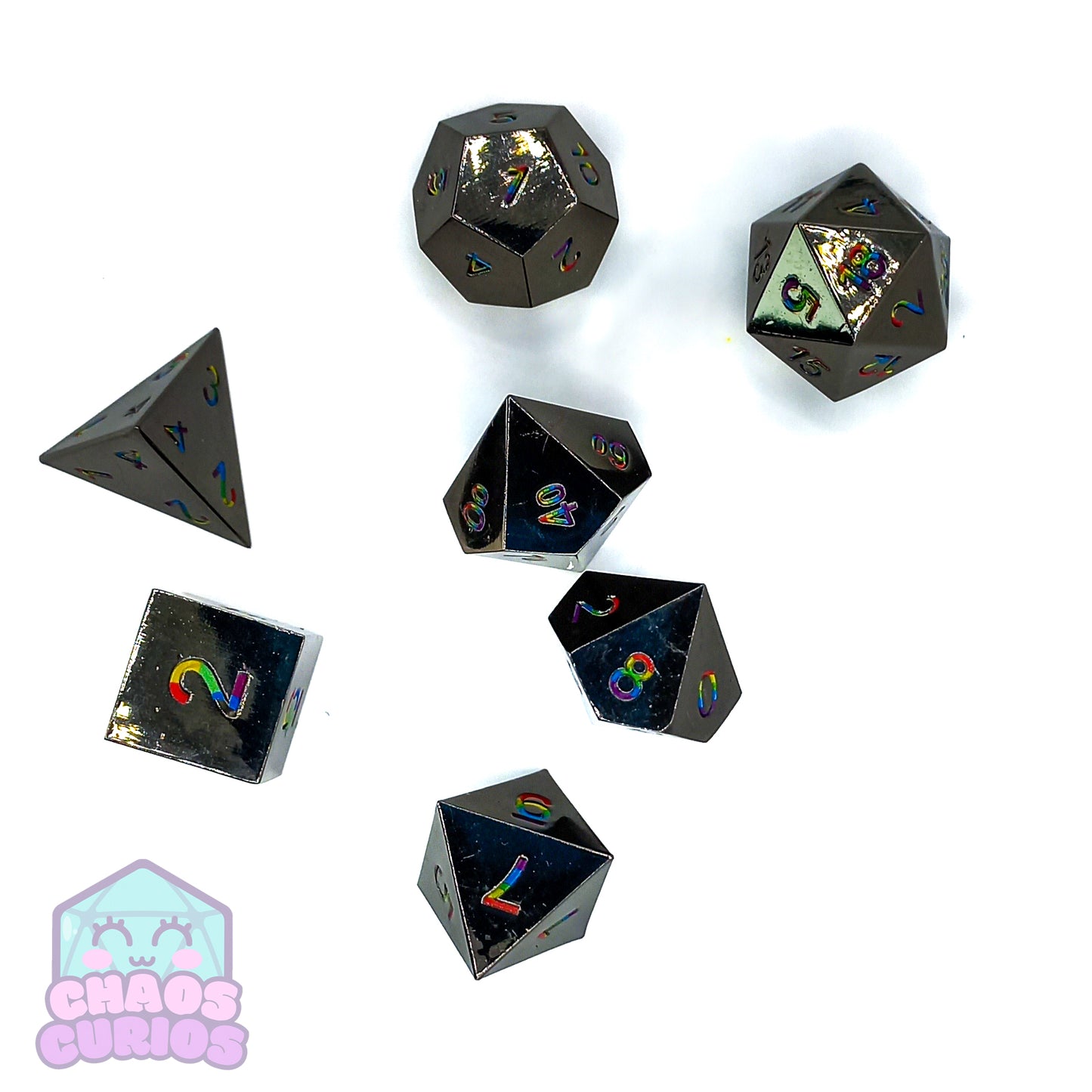 Rainbow High Shine Black 7-piece Metal Dice Set