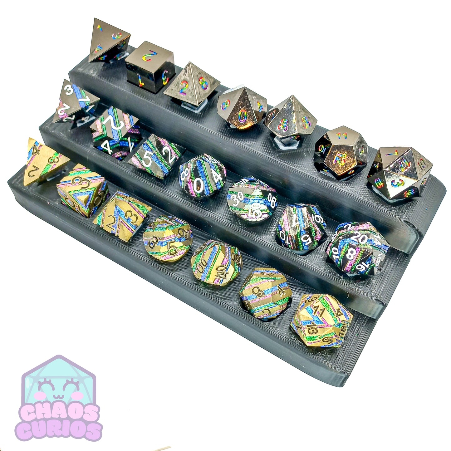 Rainbow High Shine Black 7-piece Metal Dice Set