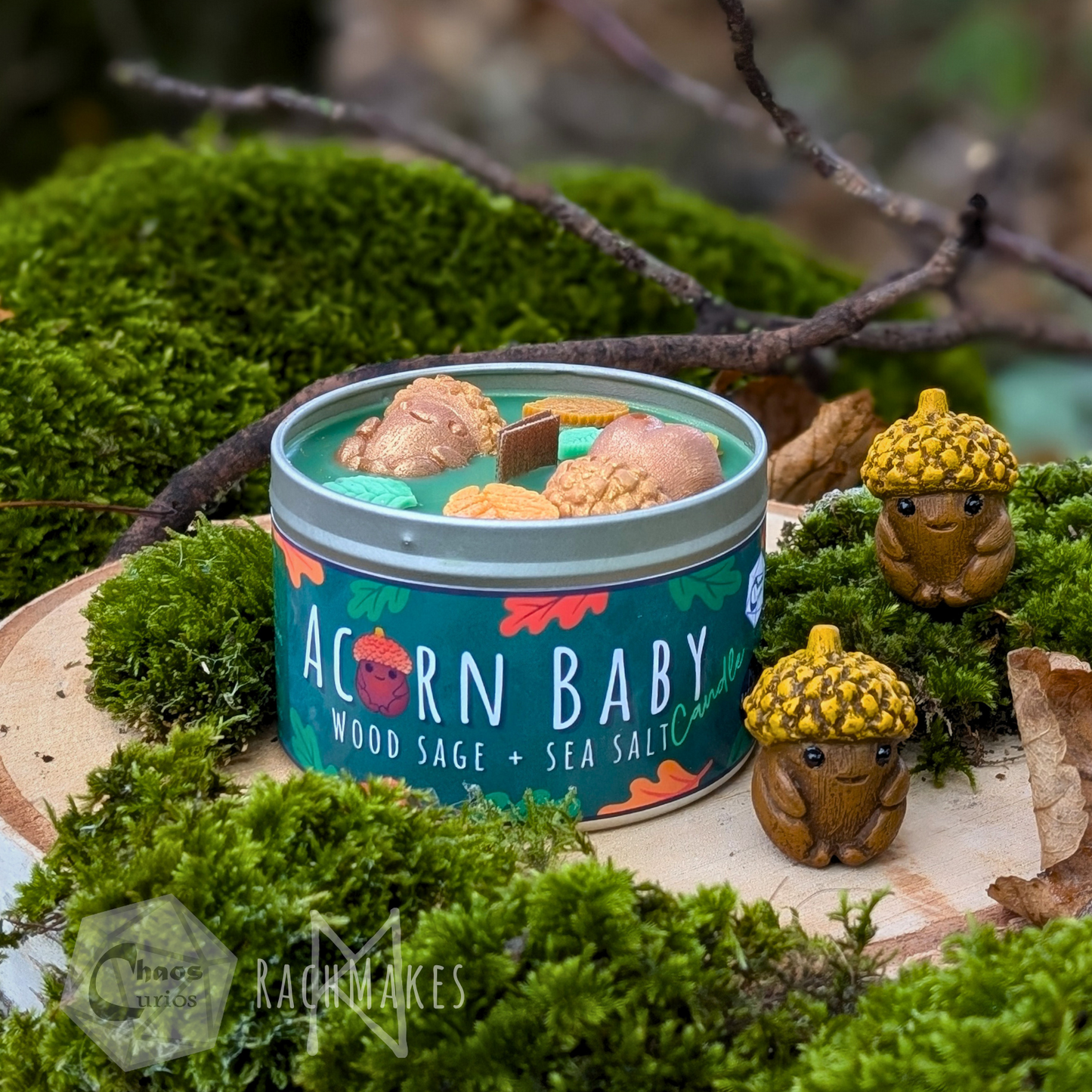 Baby Acorn Candle, Rachmakes X ChaosCurios, Wood Wick, Wood Sage Scented, Baby Acorn, 35+ Hours