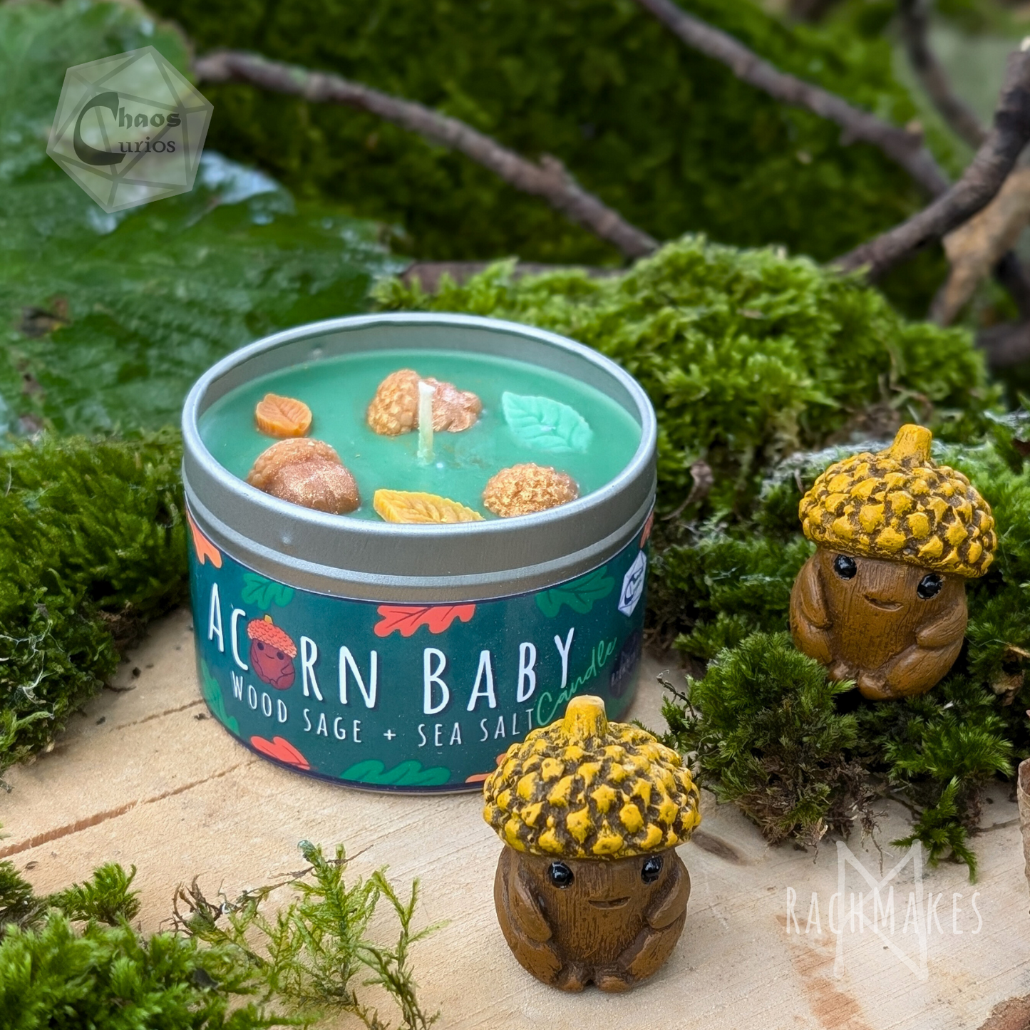 Baby Acorn Candle, Rachmakes X ChaosCurios, Wood Wick, Wood Sage Scented, Baby Acorn, 35+ Hours
