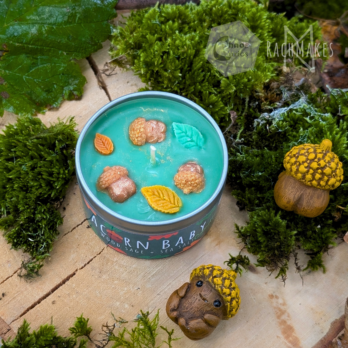 Baby Acorn Candle, Rachmakes X ChaosCurios, Wood Wick, Wood Sage Scented, Baby Acorn, 35+ Hours