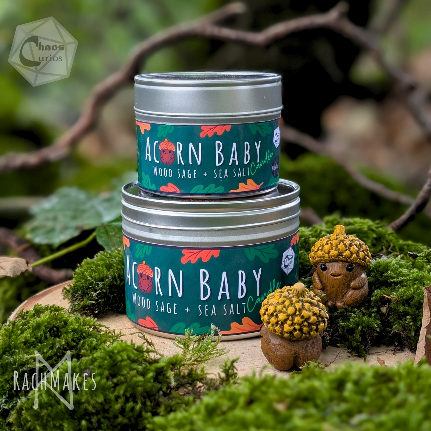 Baby Acorn Candle, Rachmakes X ChaosCurios, Wood Wick, Wood Sage Scented, Baby Acorn, 35+ Hours