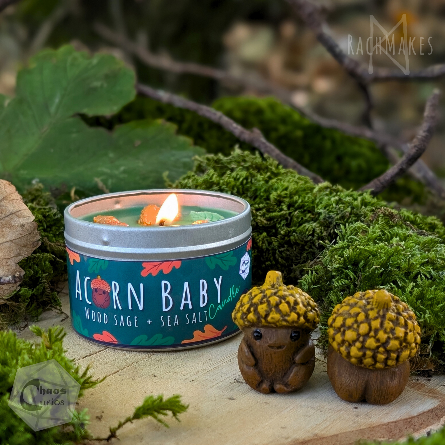 Baby Acorn Candle, Rachmakes X ChaosCurios, Wood Wick, Wood Sage Scented, Baby Acorn, 35+ Hours