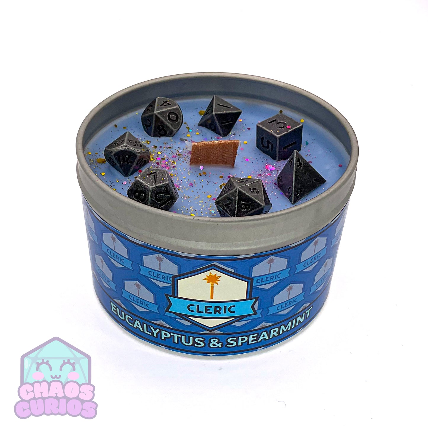 Cleric, DnD Character Candle, DnD Dice Candle, Wooden Wick, Peaches and Cream Scented, Roleplay Candle, Dice Wax Melts, 35+ Hours