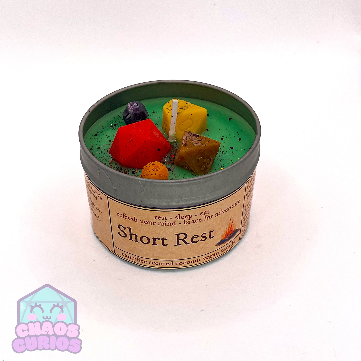 Long Rest Candle, Short Rest Candle, DnD Dice Candle, Wood Wick, Egyptian Amber Scented, Roleplay Candle, Dice Wax Melts, 35+ Hours