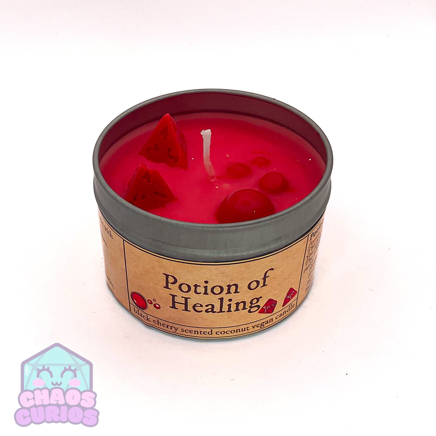 Potion of Healing, DnD Dice Candle, Wood Wick, Cherry Bakewell Scented, Roleplay Candle, Dice Wax Melts, 35+ Hours