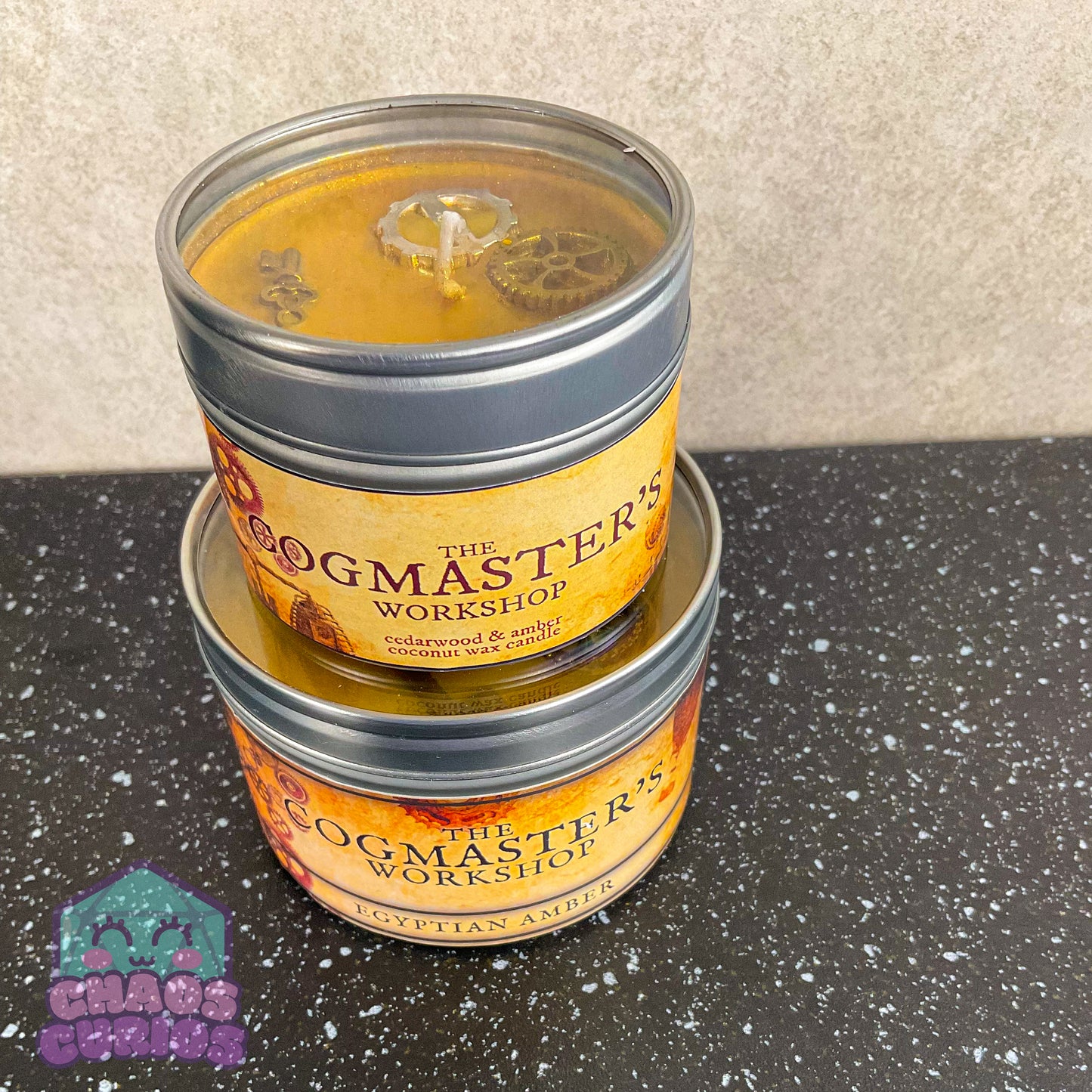 Cogmaster's Workshop Candle, Steampunk Candle, Vegan Coconut Wax Candle, Egyptian Amber Scented, 35 hrs+ burn time