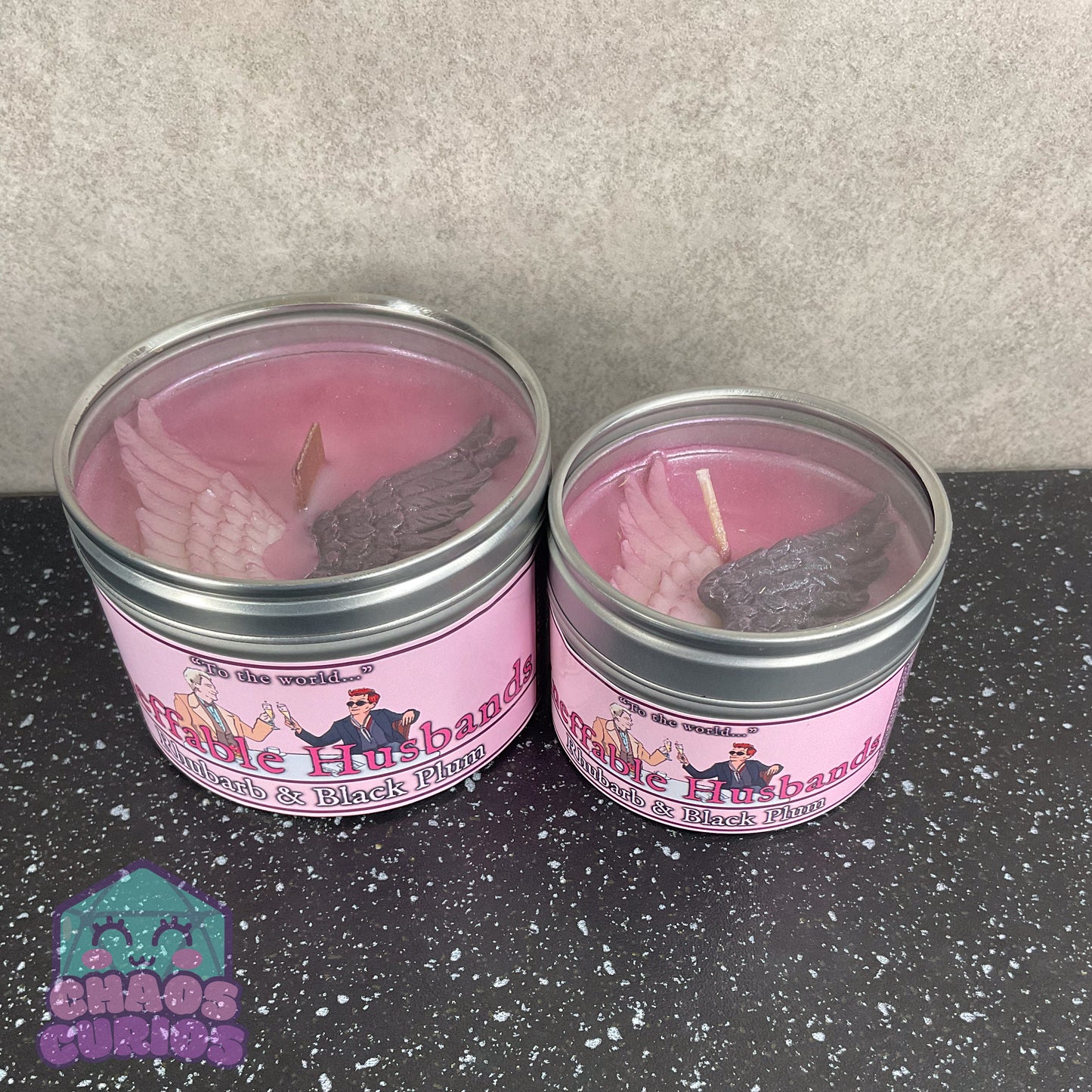 Ineffable Husbands Vegan Coconut Wax Candle, Rhubarb and Black Plum, 35 hrs+ burn time, Angel/Demon Inspired Candle, Good Omens Candle, Good Omens Fandom