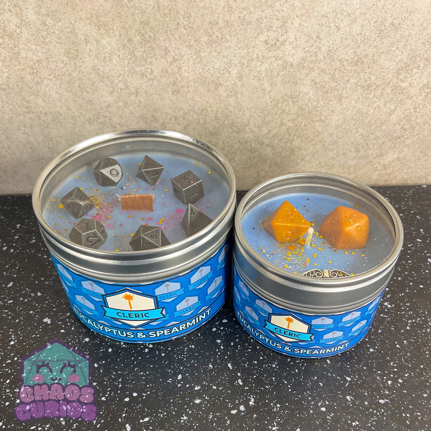 Cleric, DnD Character Candle, DnD Dice Candle, Wooden Wick, Peaches and Cream Scented, Roleplay Candle, Dice Wax Melts, 35+ Hours