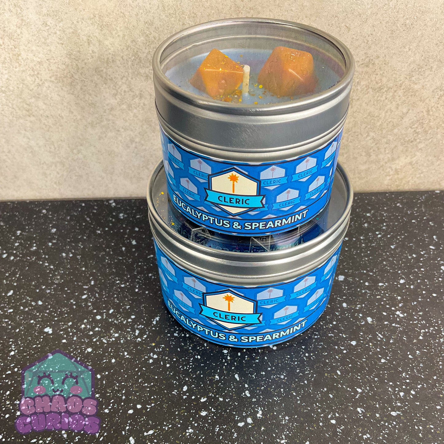 Cleric, DnD Character Candle, DnD Dice Candle, Wooden Wick, Peaches and Cream Scented, Roleplay Candle, Dice Wax Melts, 35+ Hours