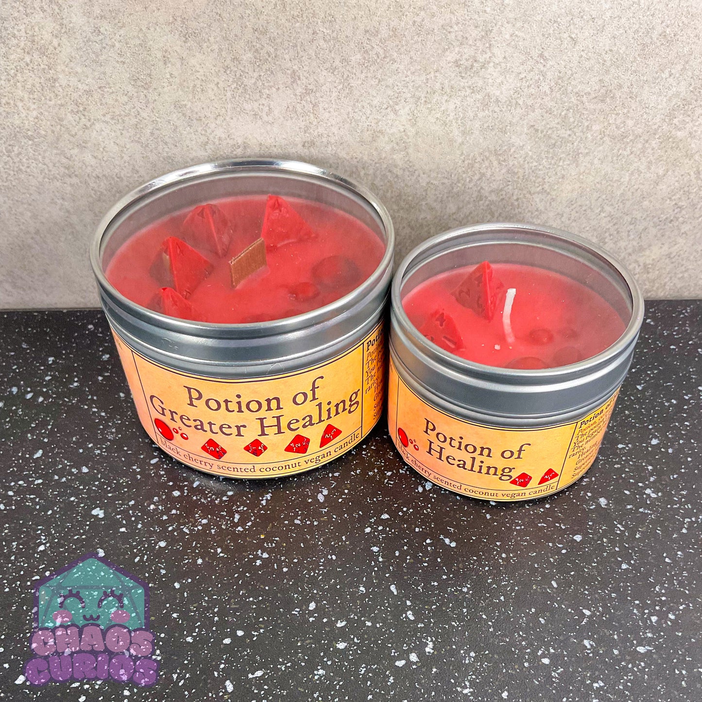 Potion of Healing, DnD Dice Candle, Wood Wick, Cherry Bakewell Scented, Roleplay Candle, Dice Wax Melts, 35+ Hours