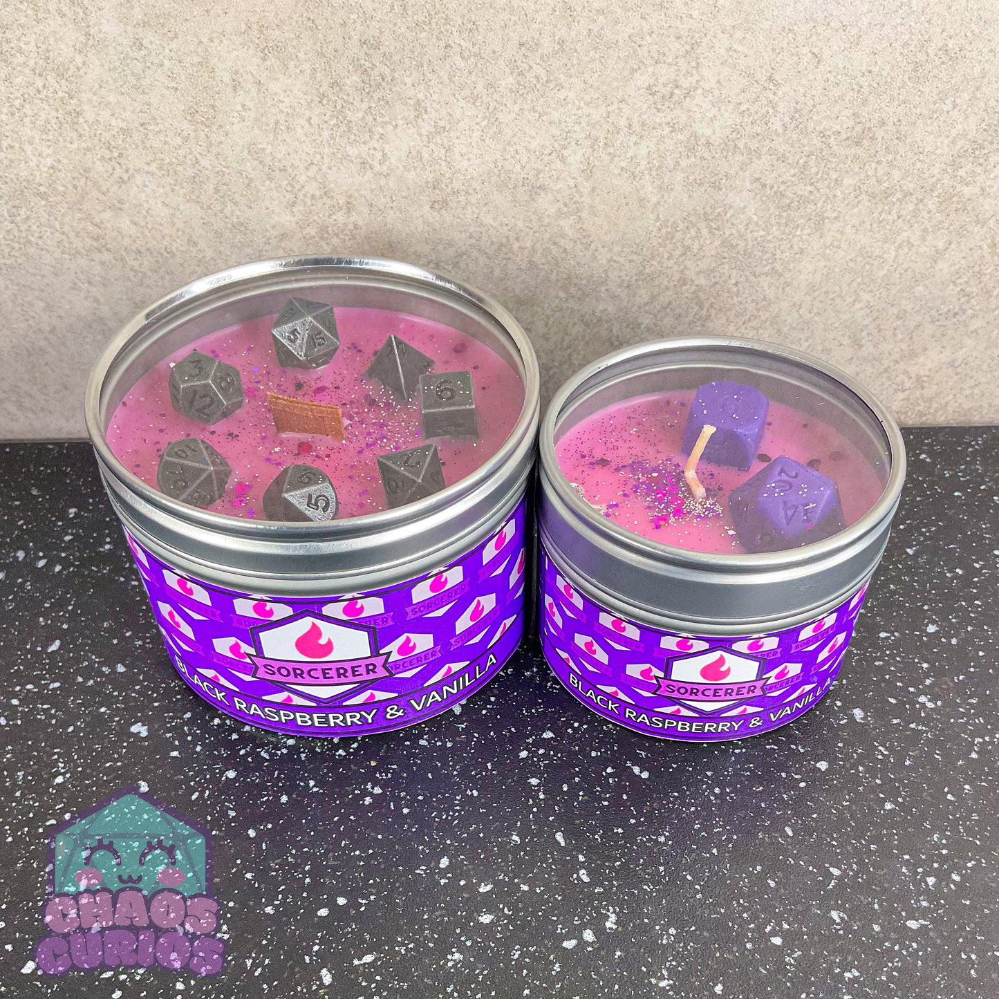 Sorcerer, DnD Character Candle, DnD Dice Candle, Wooden Wick, Black Raspberry and Vanilla Scented, Roleplay Candle, Dice Wax Melts, 35+ Hours