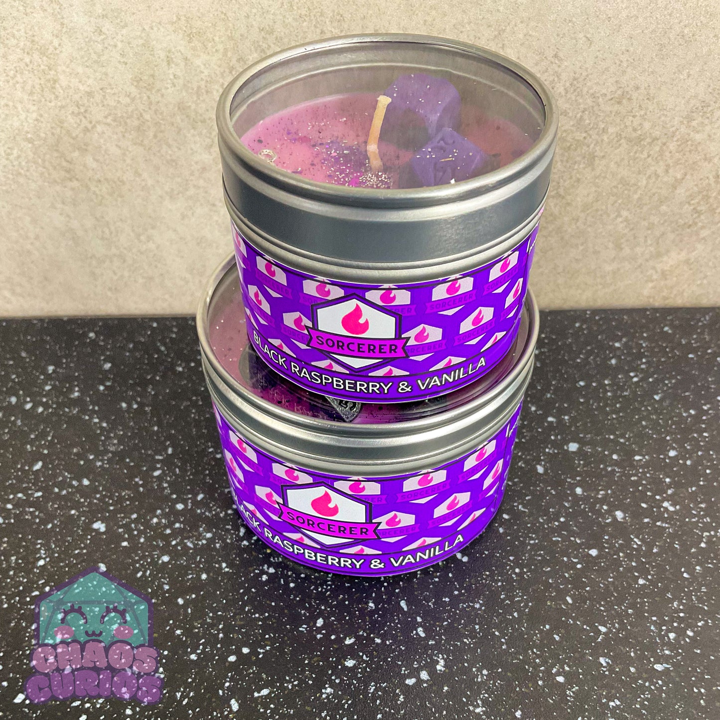 Sorcerer, DnD Character Candle, DnD Dice Candle, Wooden Wick, Black Raspberry and Vanilla Scented, Roleplay Candle, Dice Wax Melts, 35+ Hours