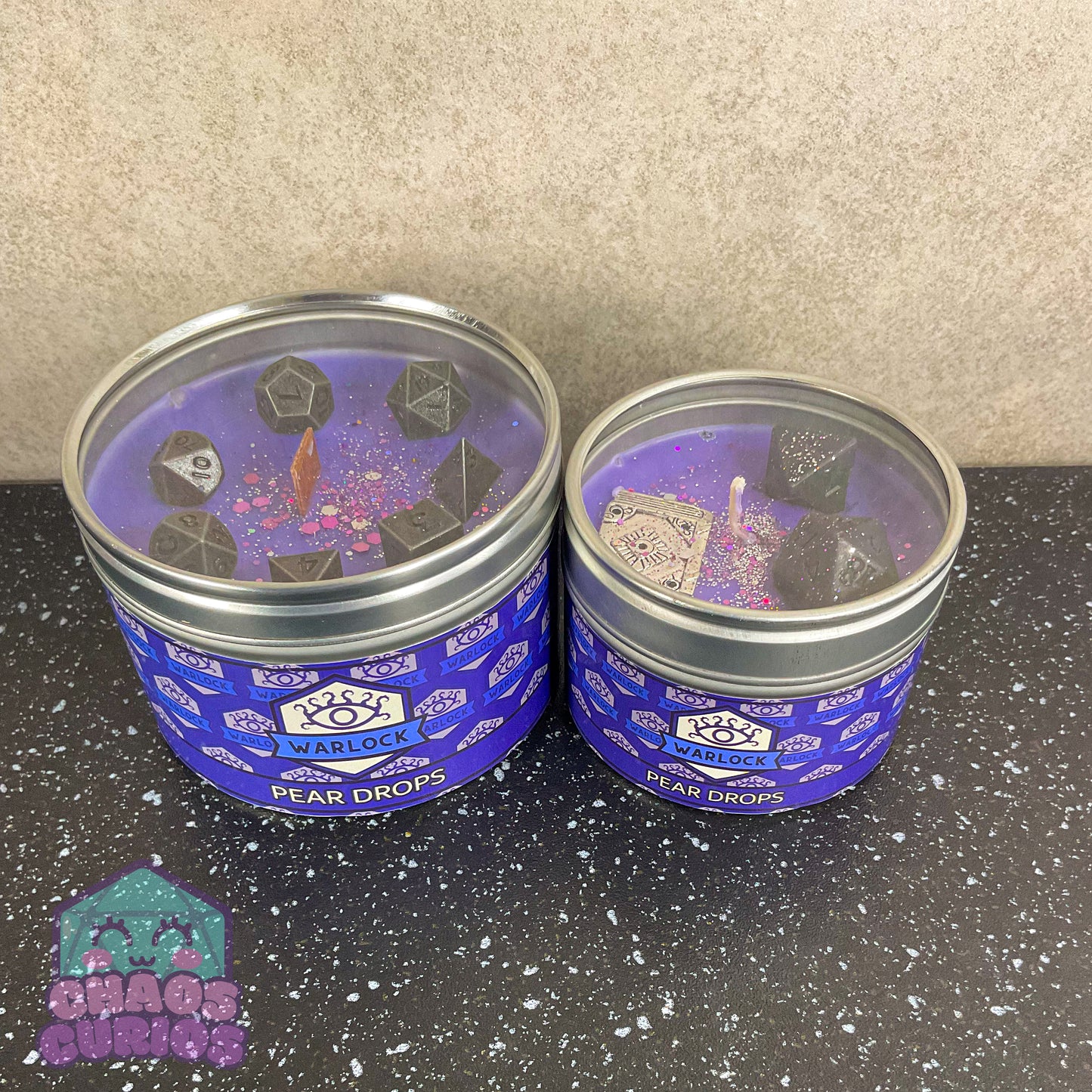 Warlock, DnD Character Candle, DnD Dice Candle, Wooden Wick, Pear Drops Scented, Roleplay Candle, Dice Wax Melts, 35+ Hours