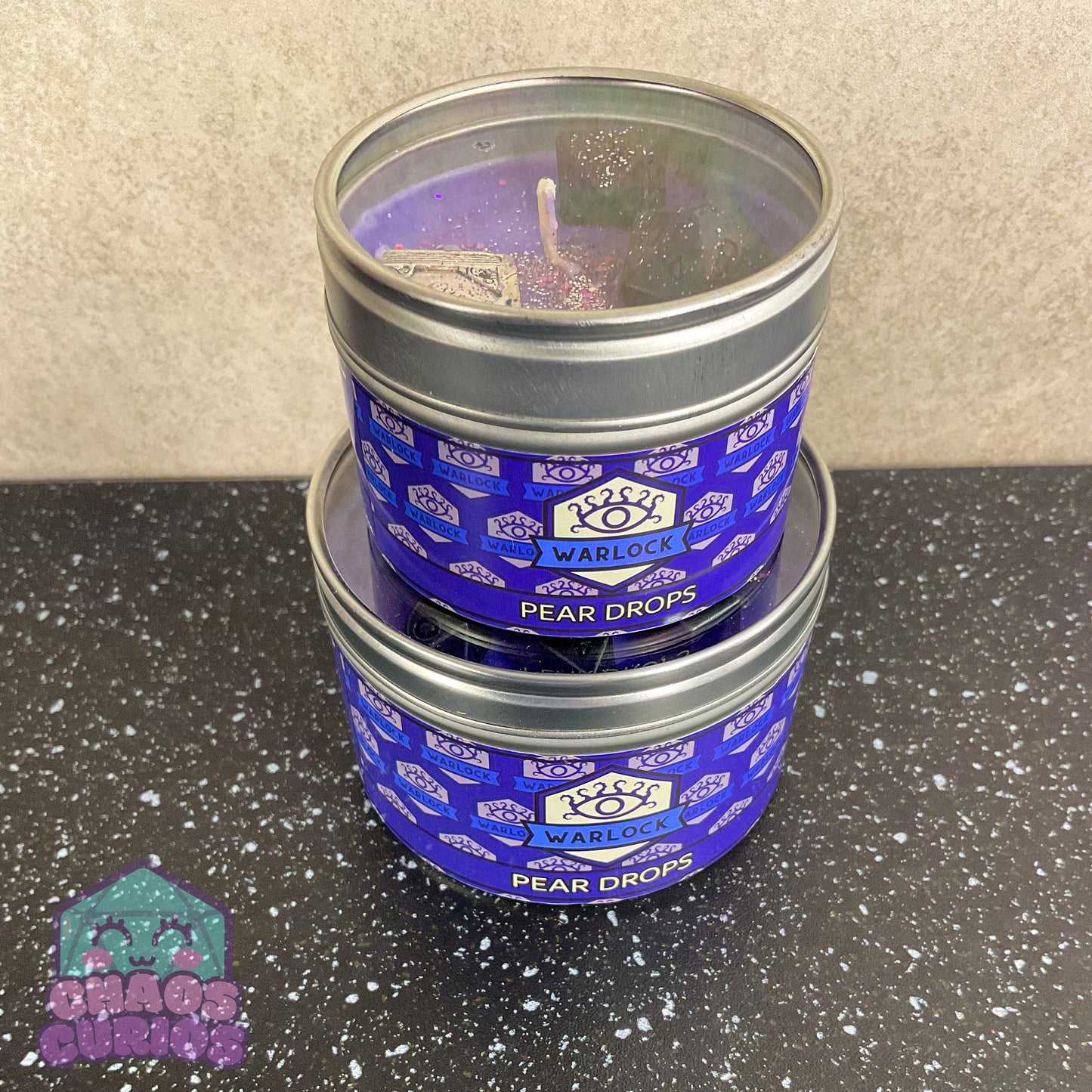 Warlock, DnD Character Candle, DnD Dice Candle, Wooden Wick, Pear Drops Scented, Roleplay Candle, Dice Wax Melts, 35+ Hours