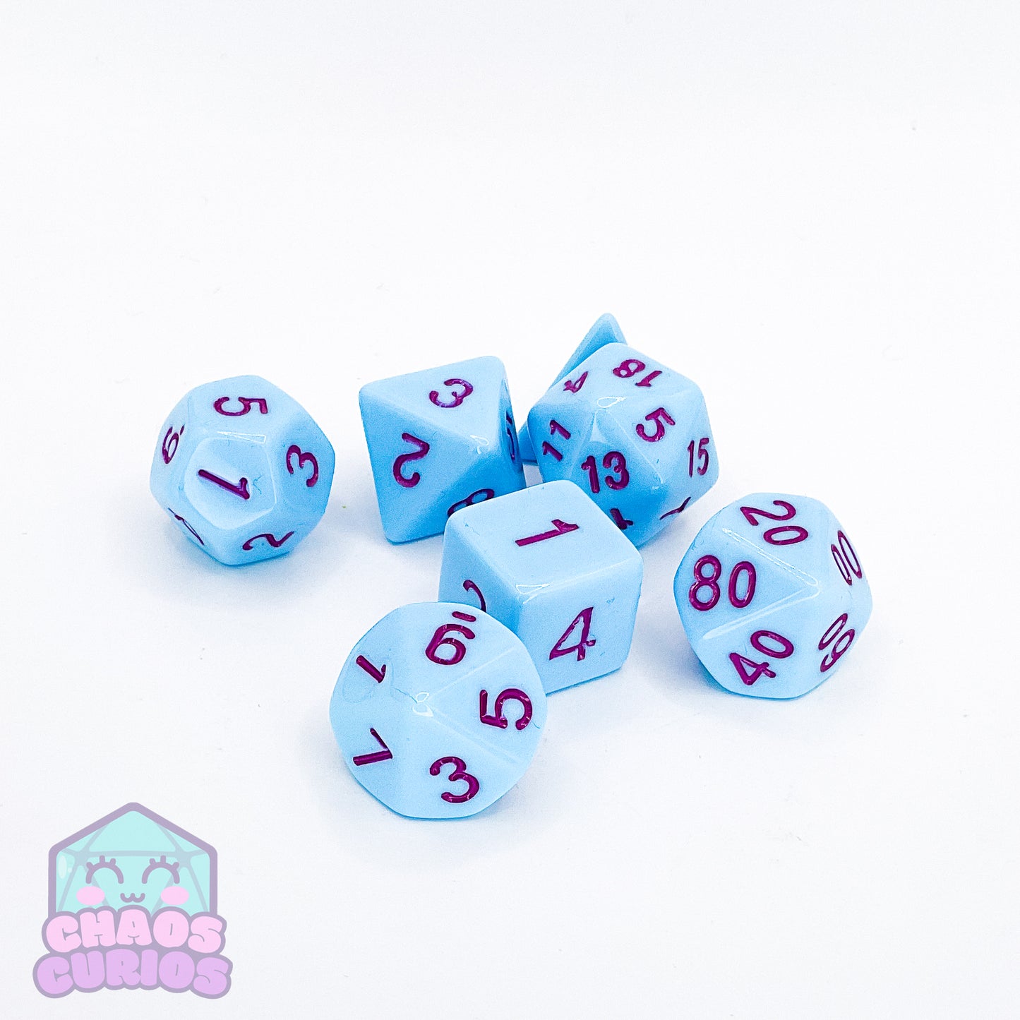 Blue Pink Retro Candy 7-piece Dice Set