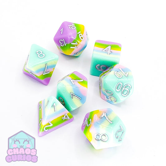 Bubblegum Stripes 7-piece Dice Set