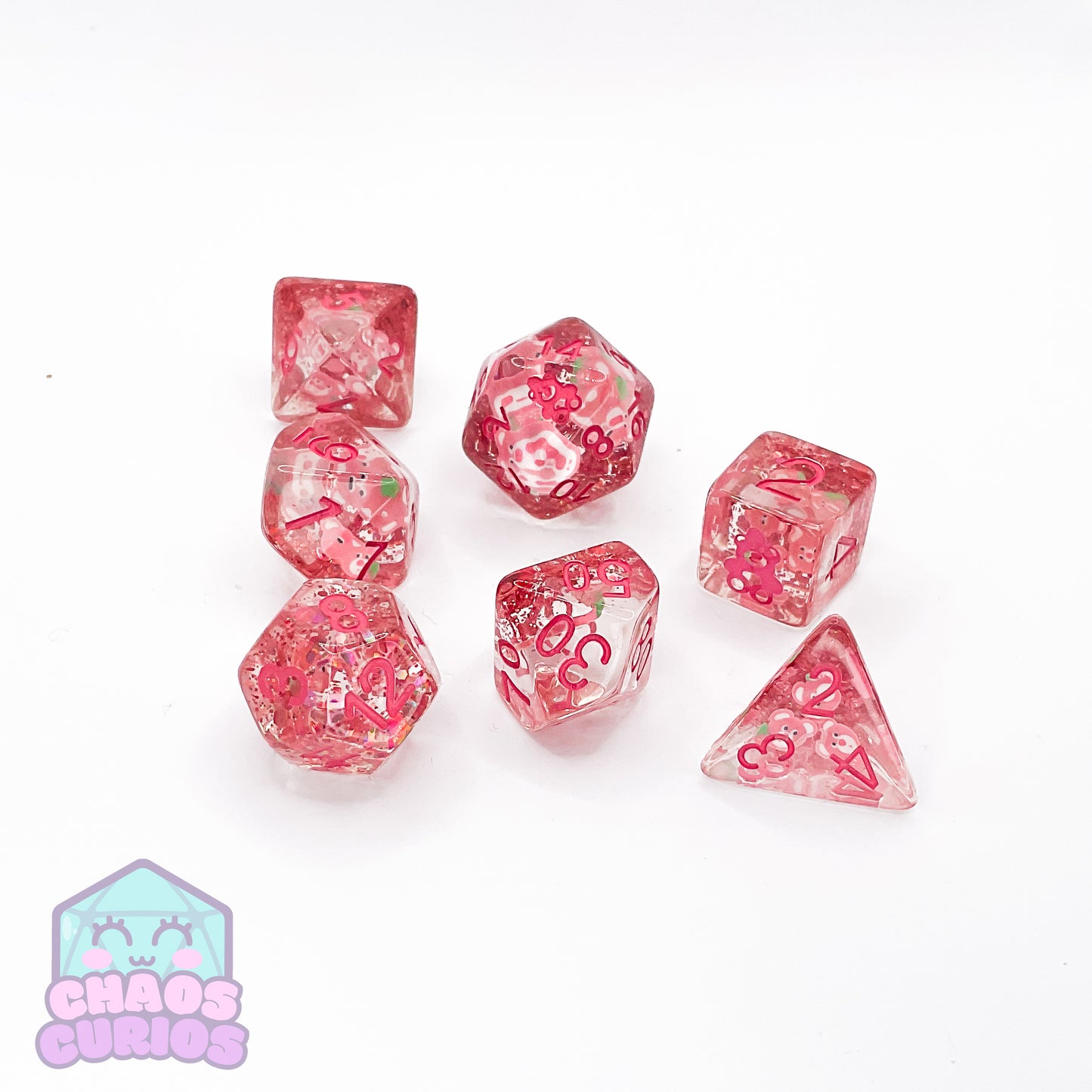 Strawberry Bear 7-piece Resin Dice Set