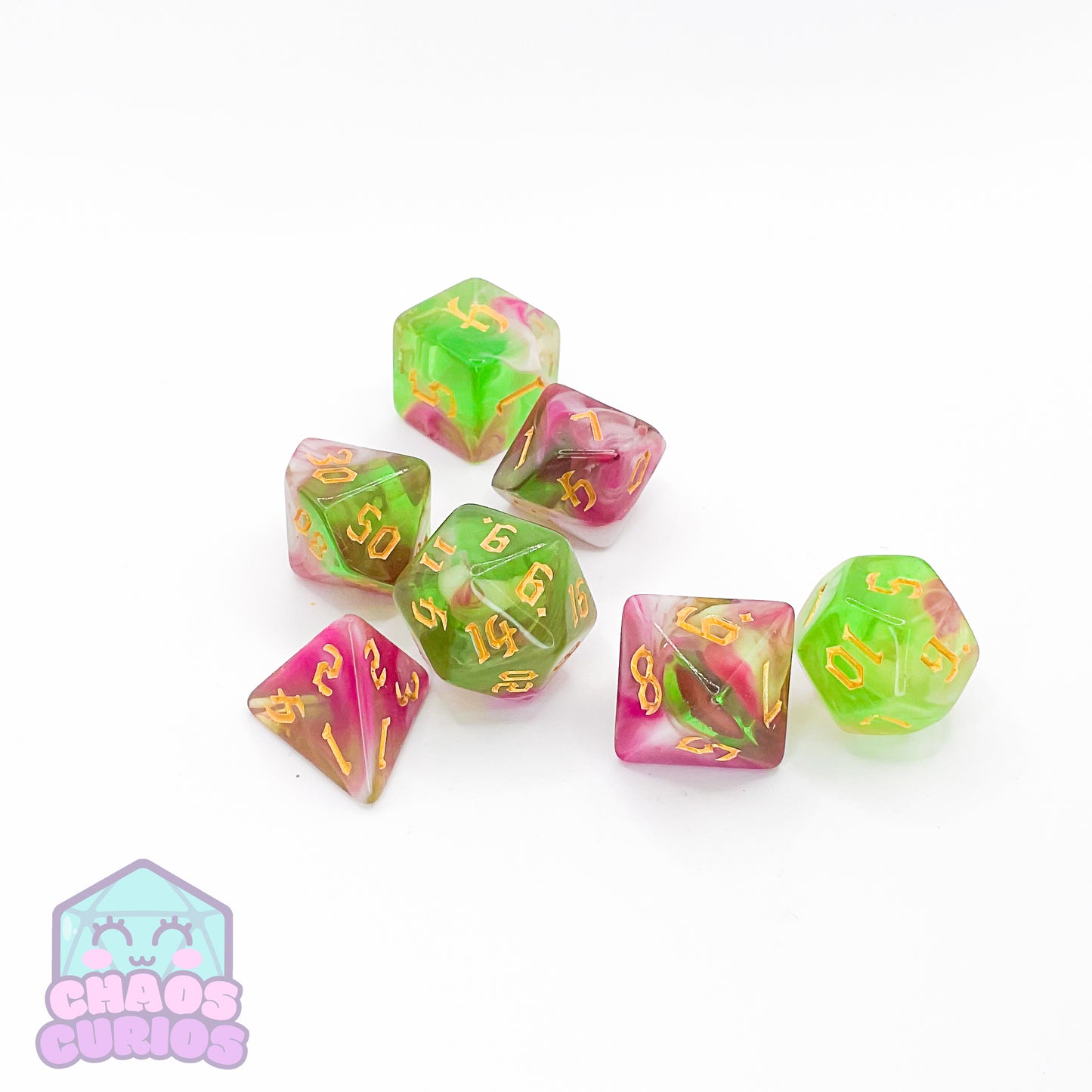 Pink Green Jade 7-piece Dice Set
