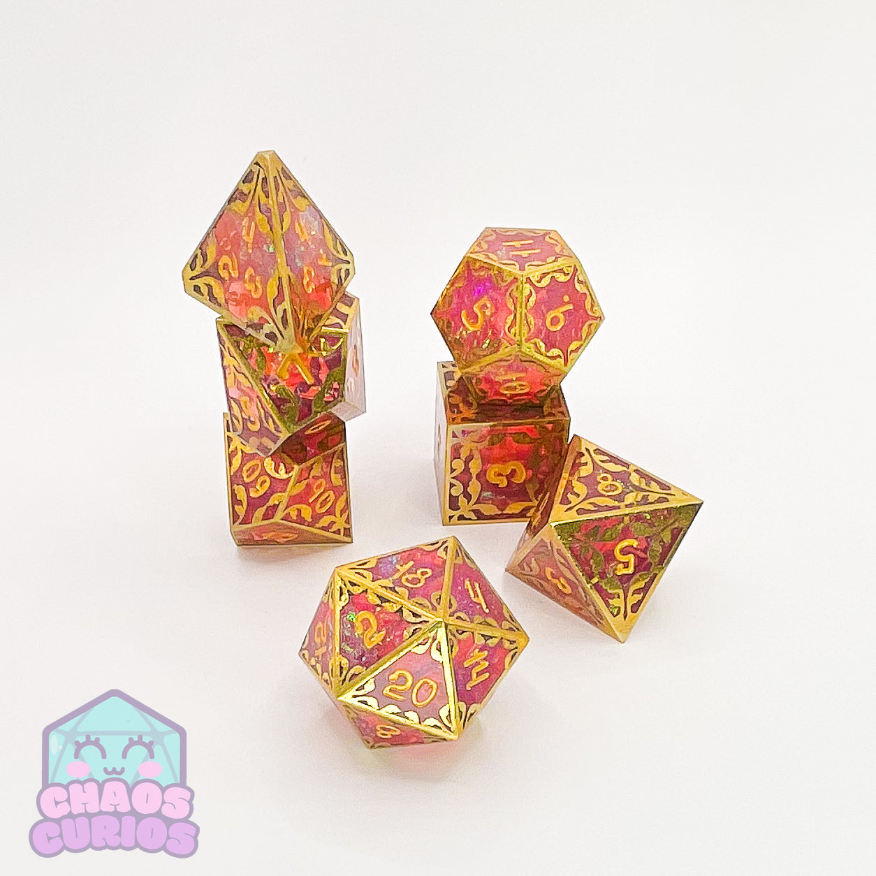 Gold and Resin Giant 7-piece Sharp Edged Dice Set 24-31mm