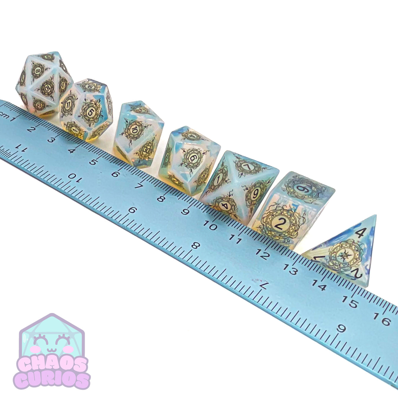 Opalite Gemstone 7-piece Sharp Edged Dice Set