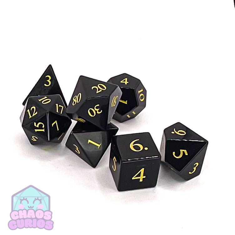 Black Obsidian Gemstone 7-piece Sharp Edged Dice Set