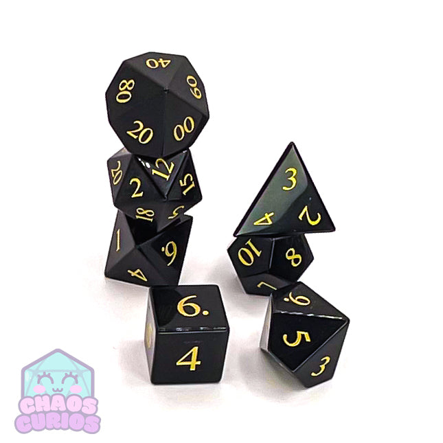 Black Obsidian Gemstone 7-piece Sharp Edged Dice Set