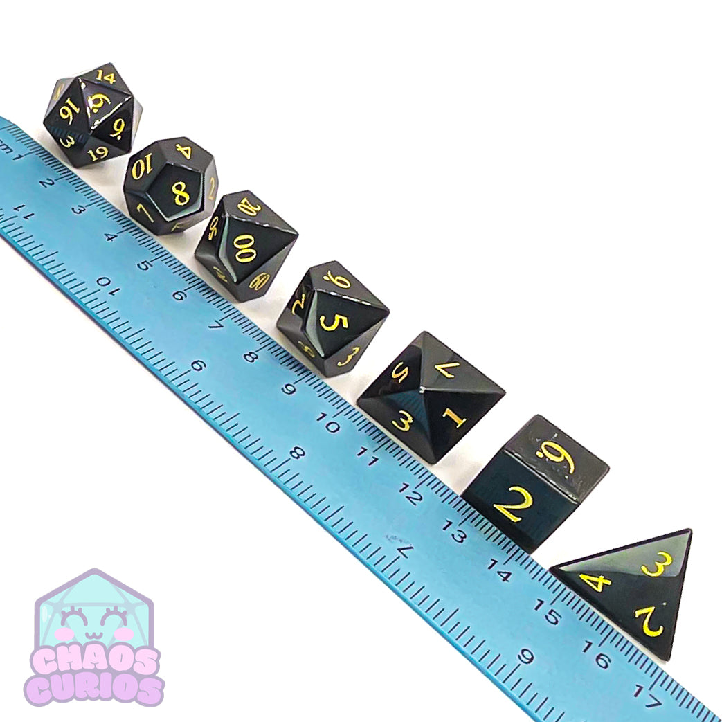 Black Obsidian Gemstone 7-piece Sharp Edged Dice Set