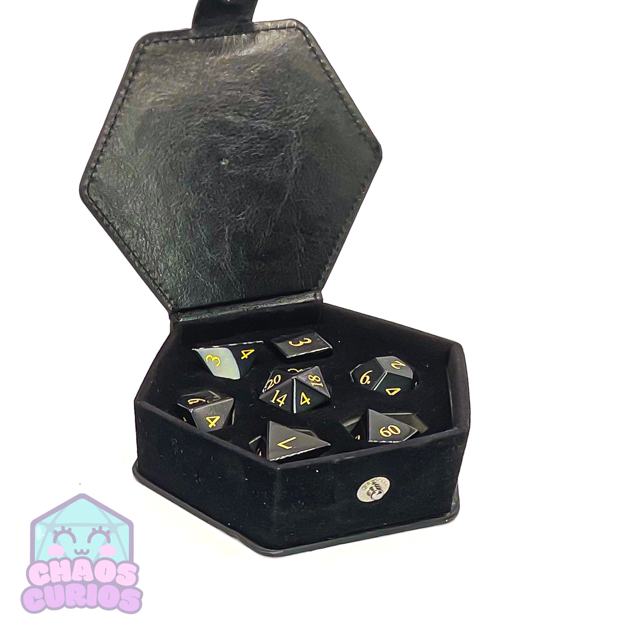 Black Obsidian Gemstone 7-piece Sharp Edged Dice Set