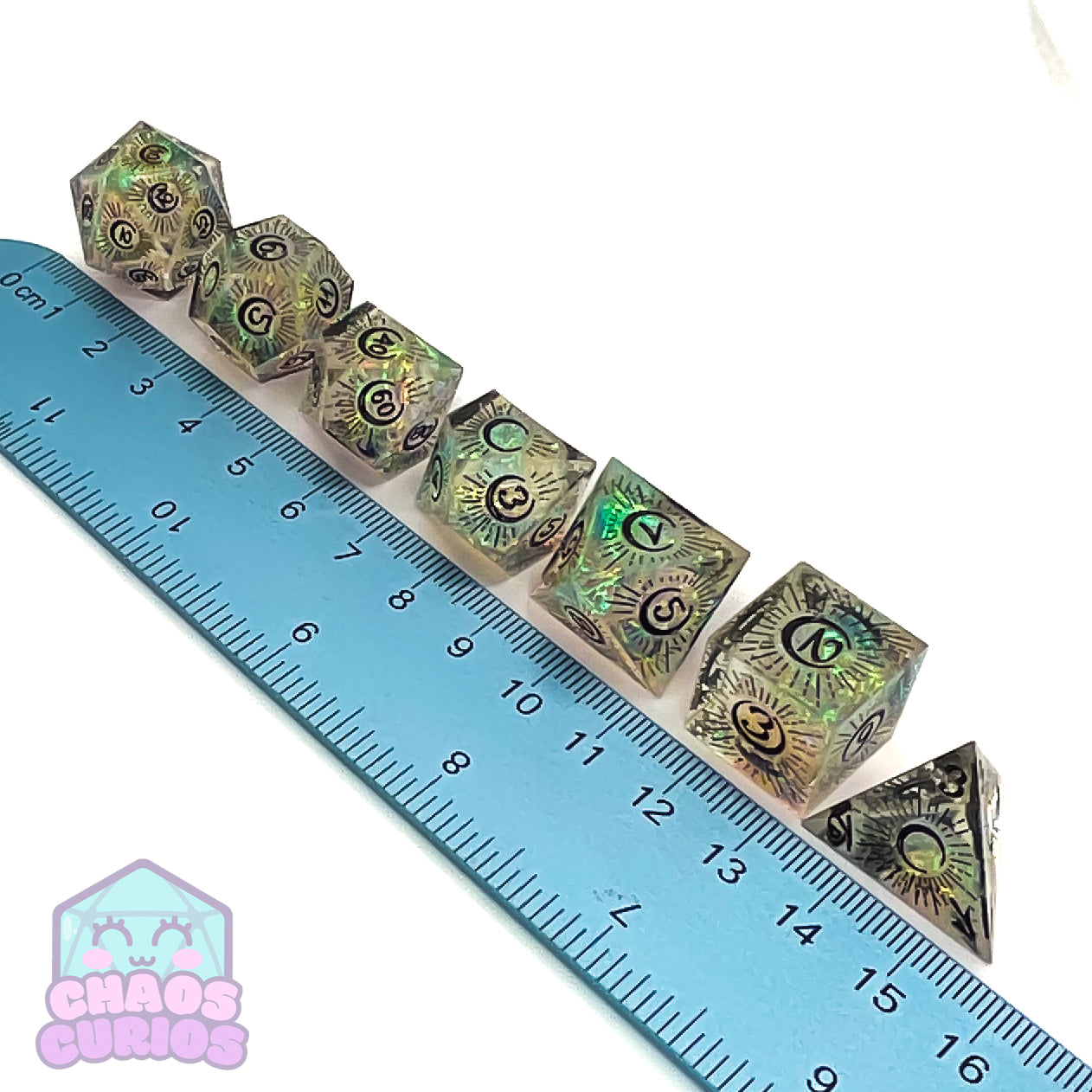 Holographic Mystical Moon 7-piece Sharp Edged Resin Dice Set