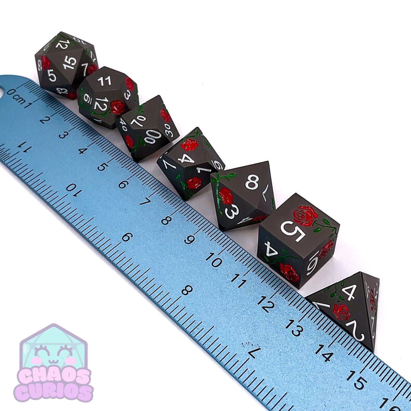 Black Red Rose Matte 7-piece Metal Dice Set