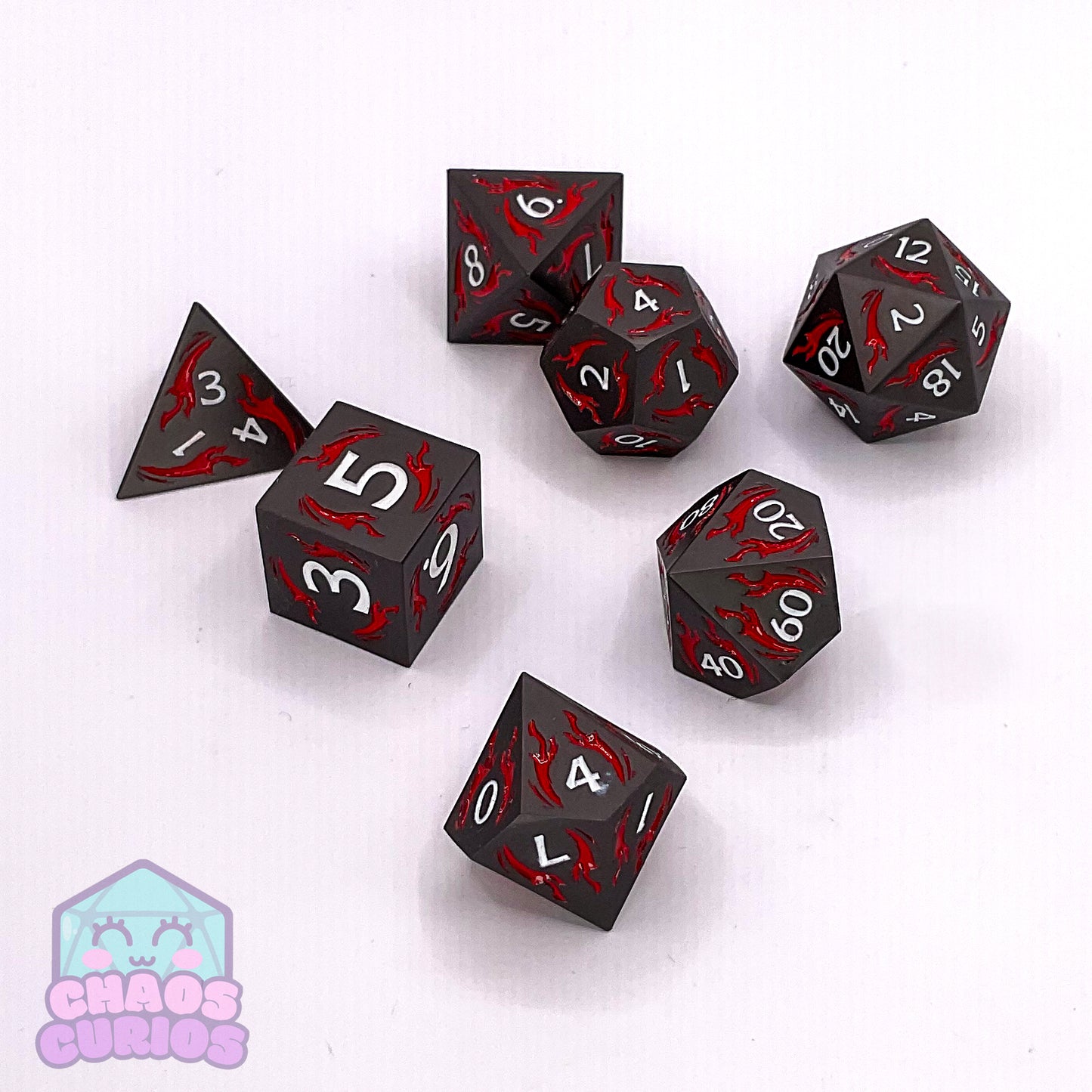 Black Red Dagger Matte 7-piece Metal Dice Set